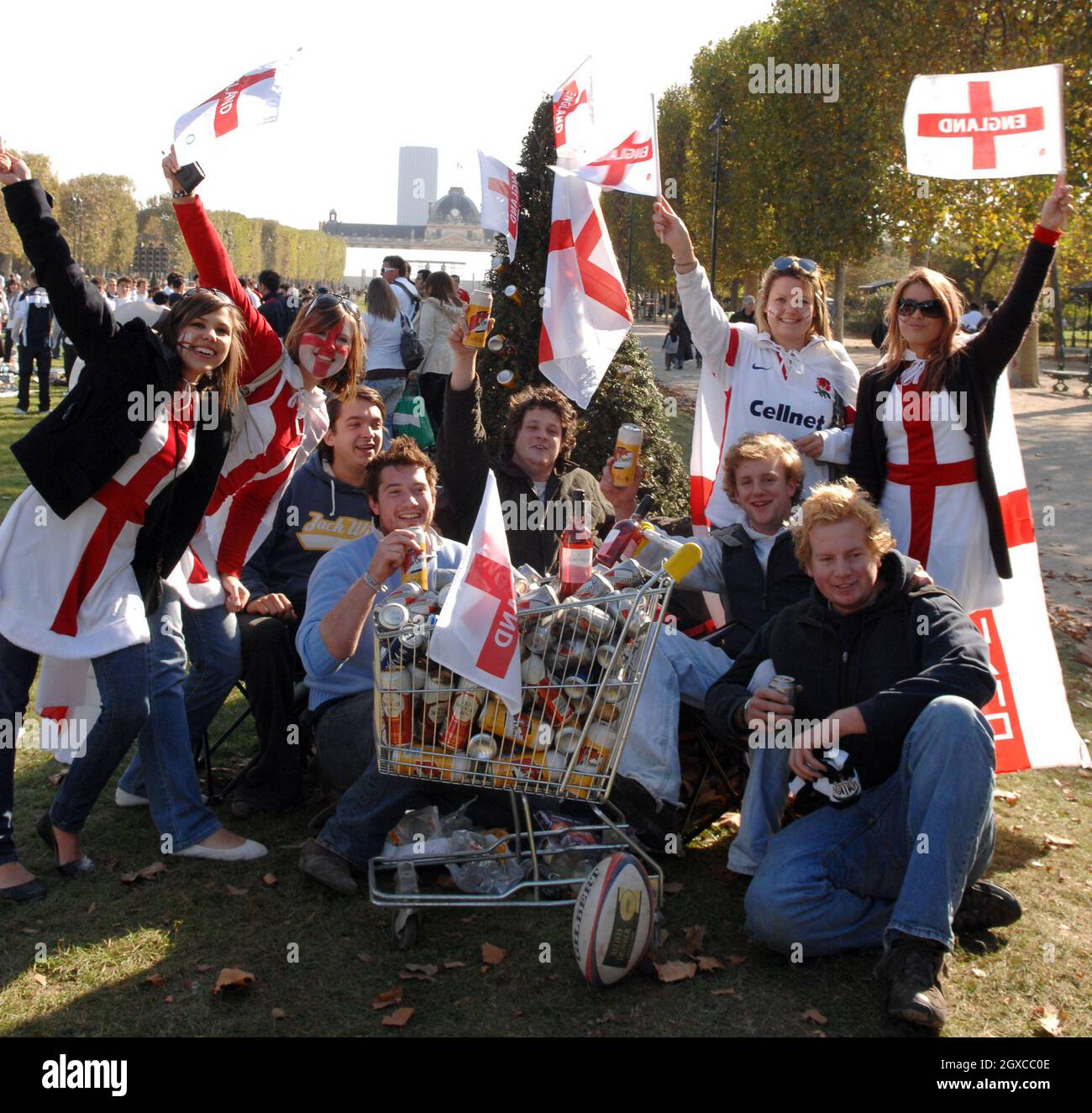 English fans descend on Paris for the Rugby World Cup final between England and South Africa on October 20, 2007. Stock Photo