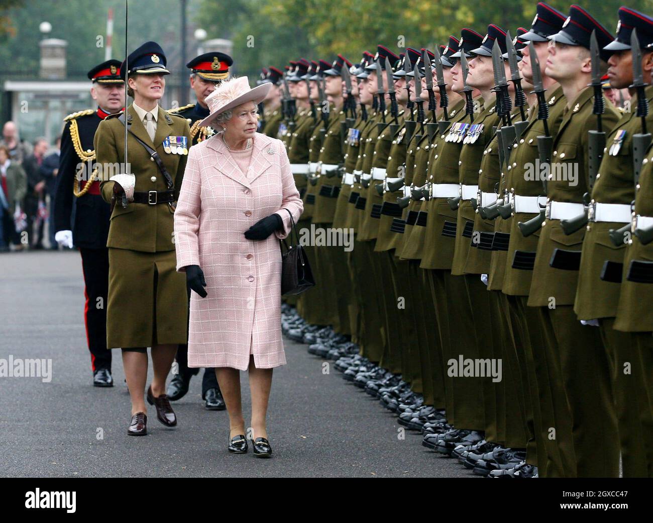 Queen Elizabeth II inspects the Guard of Honour during a visit to the Corps of Royal Engineers at Brompton Barracks in Chatham, Kent. Stock Photo