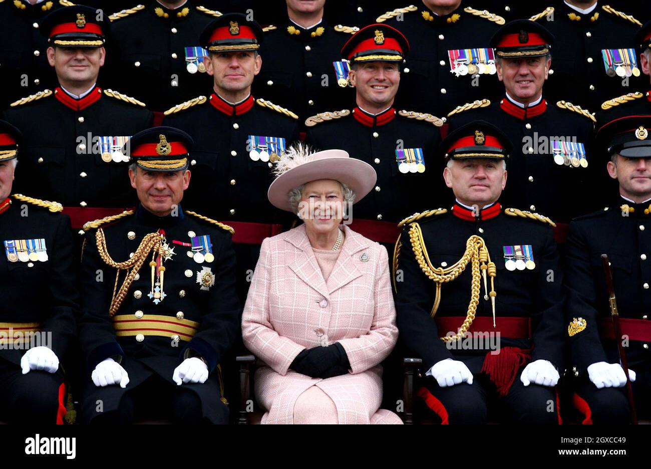 Queen Elizabeth II poses for a photograph during a visit to the Corps of Royal Engineers at Brompton Barracks in Chatham, Kent. Stock Photo