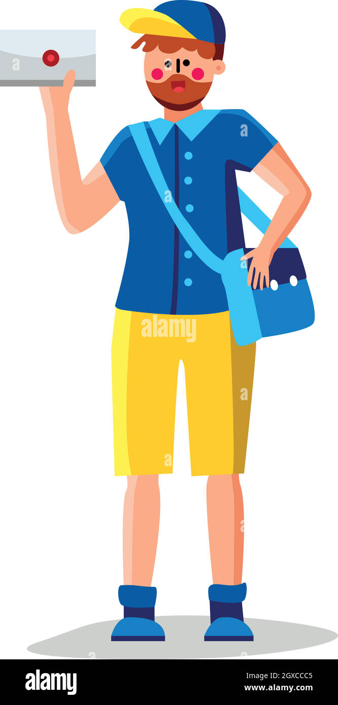 Mail Man With Mailbag Delivering Letter Vector Stock Vector