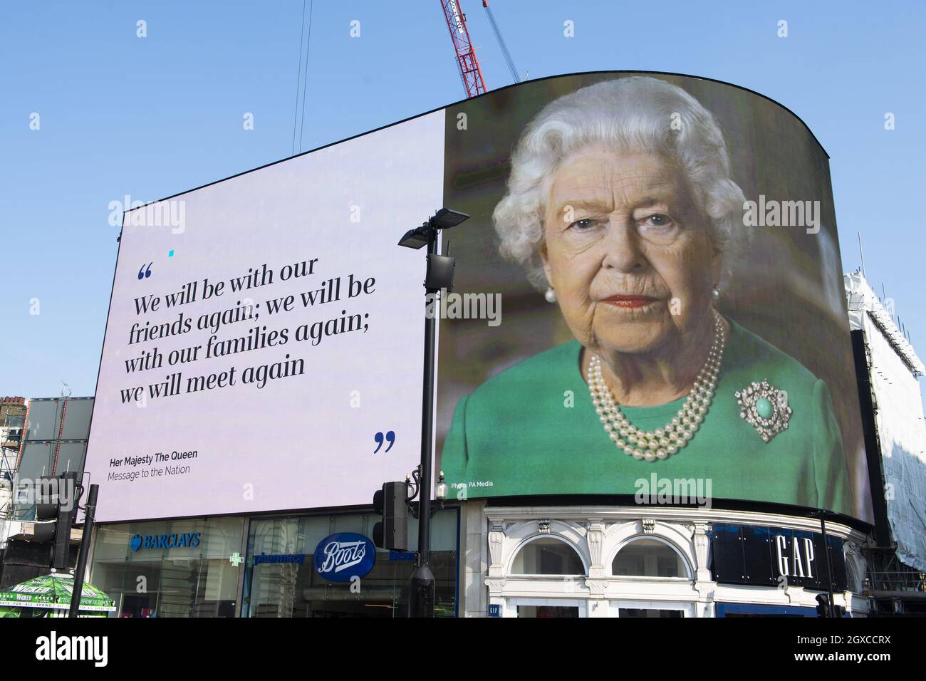 An image of Queen Elizabeth ll with quotes from her broadcast to the ...