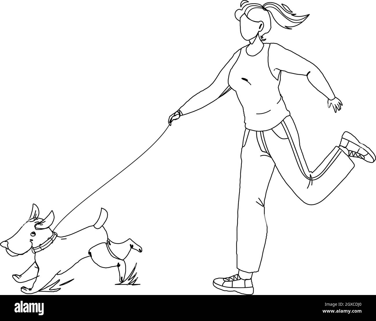 Pet Walking And Running In Park With Girl Vector Stock Vector