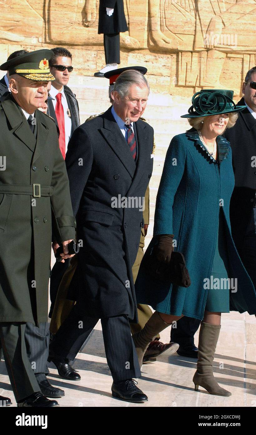 Prince Charles, Prince of Wales and Camilla, Duchess of Cornwall attend a wreath laying ceremony at the Anitkabir (memorial tomb) of the founder of modern Turkey, Mustafa Kemal Attaturk, in Ankara, Turkey. Stock Photo