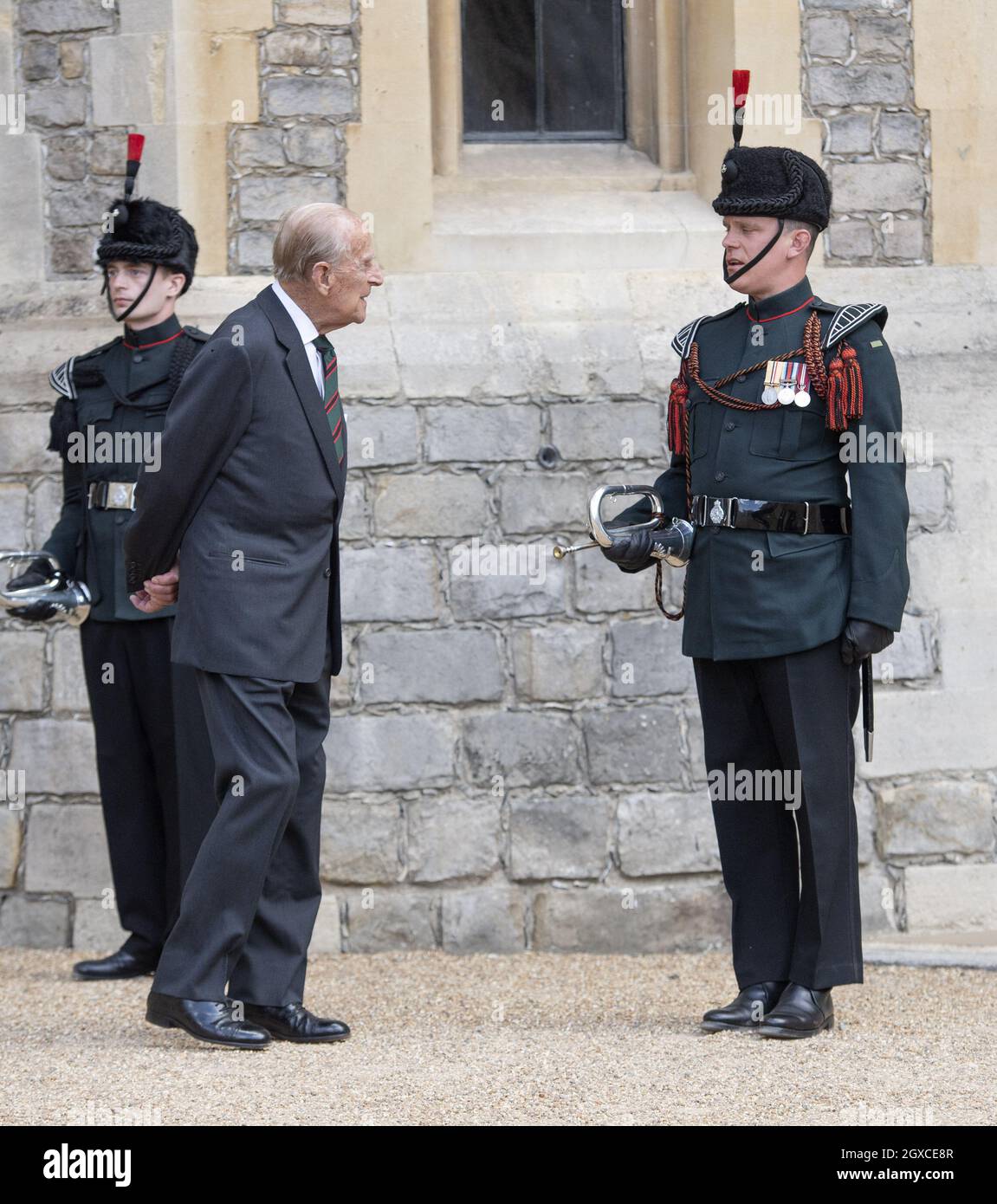 Prince Philip, Duke of Edinburgh attends a ceremony to mark the transfer of the Colonel-in-Chief of The Rifles at Windsor Castle on July 22, 2020.  The 99 year old Duke is stepping down from his role as Colonel-in-Chief after 67 years of service and is transferring it to Camilla,Duchess of Cornwall. Stock Photo