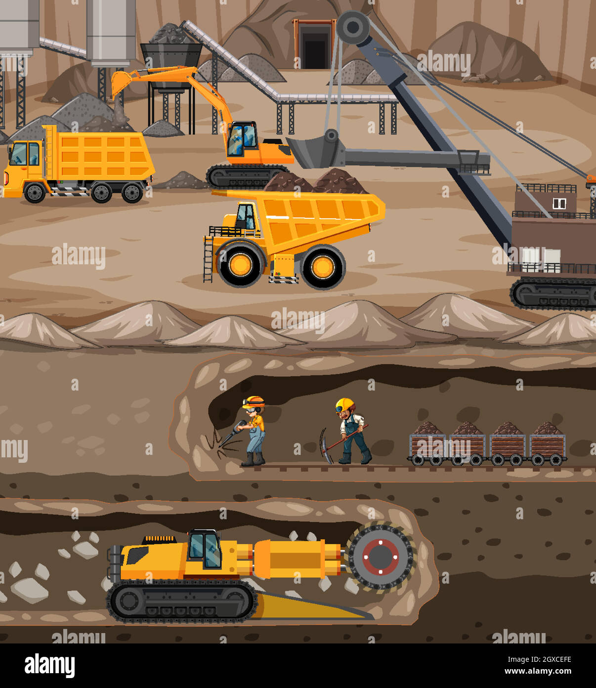 Landscape of coal mining with underground scene Stock Vector Image & Art -  Alamy