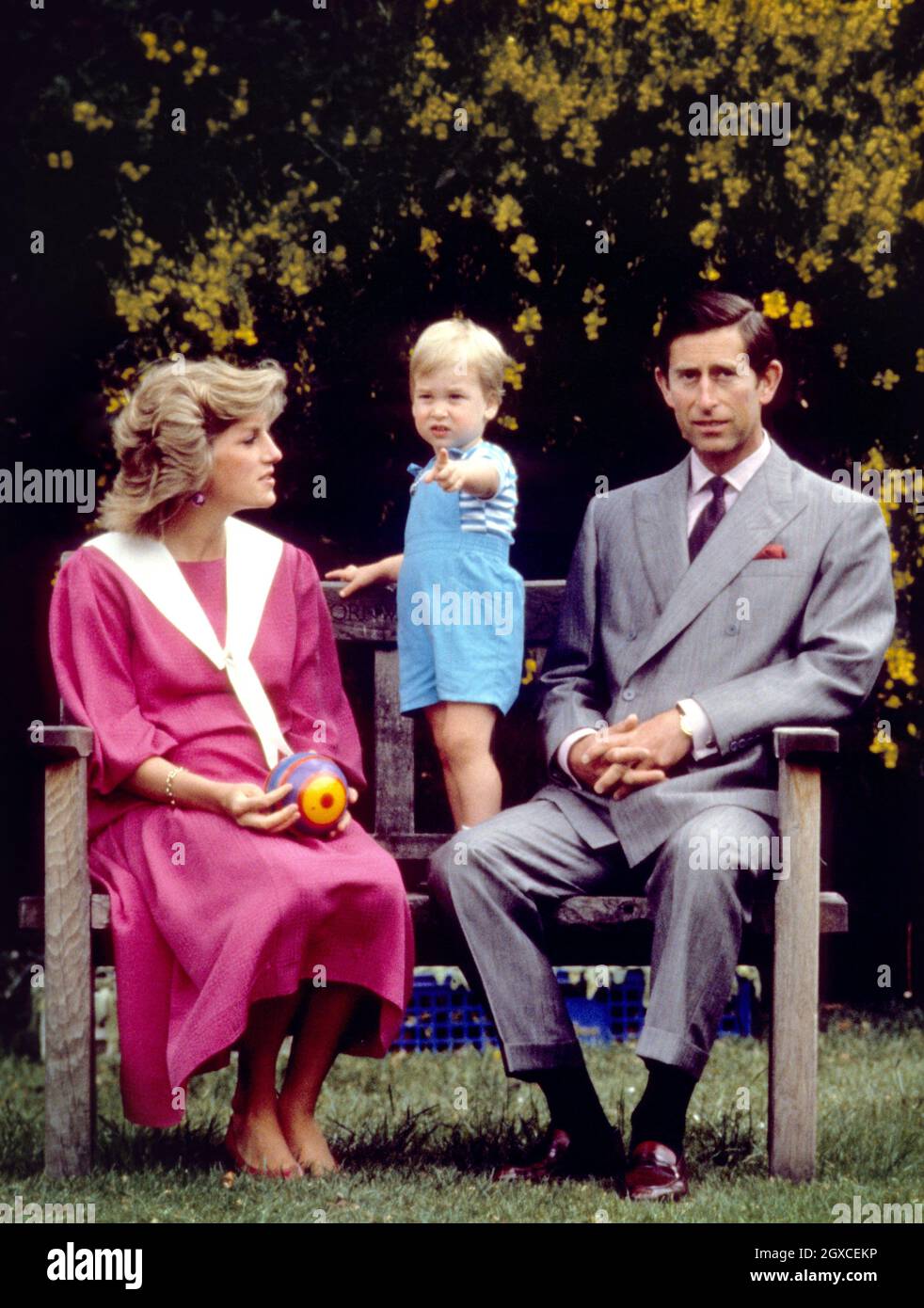 Princess Diana and Prince Charles with their son Prince William in the garden of Kensington Palace, London Stock Photo