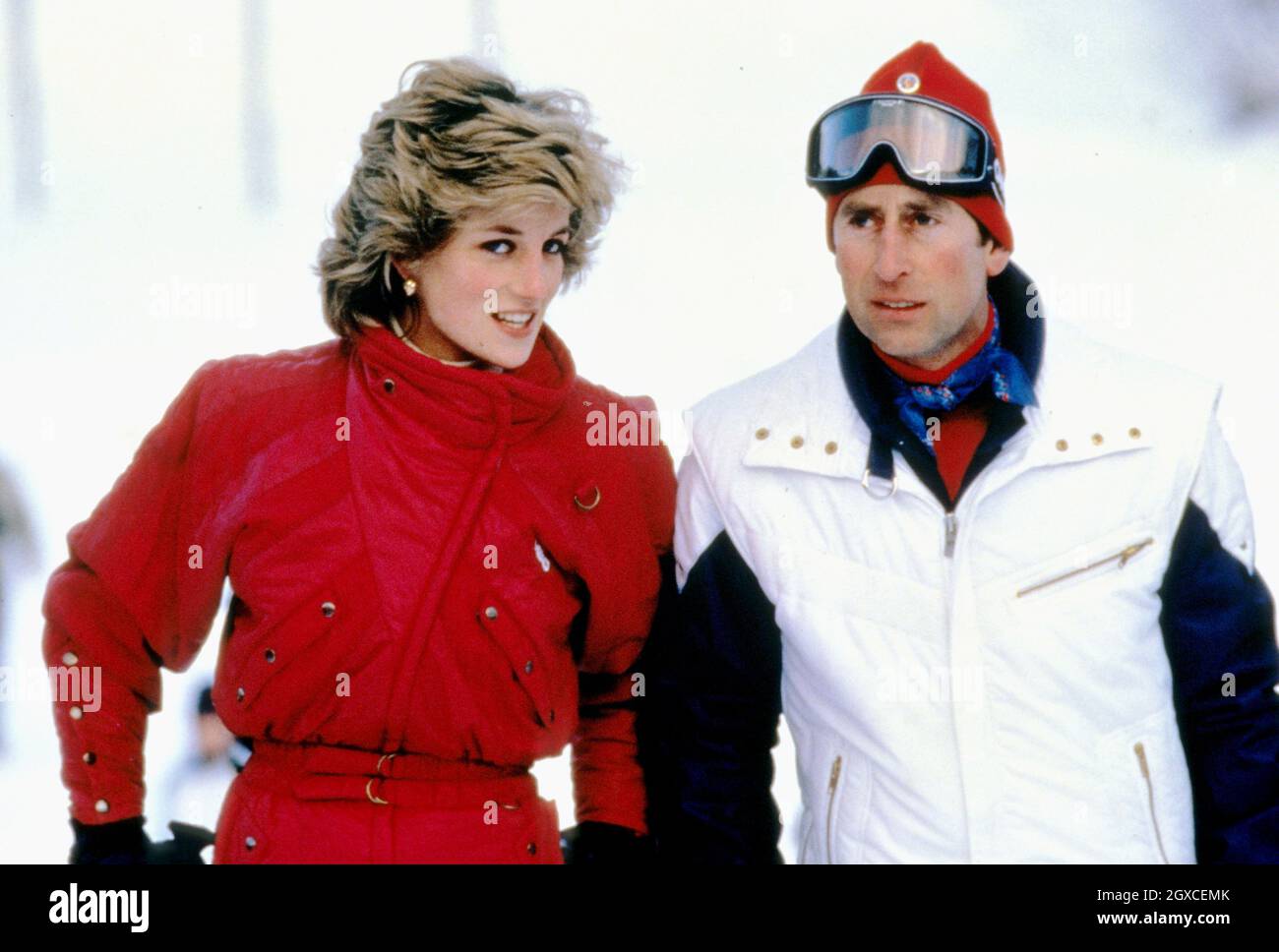 Princess Diana and Prince Charles during their skiing trip near Malbun, Liechtenstein Stock Photo