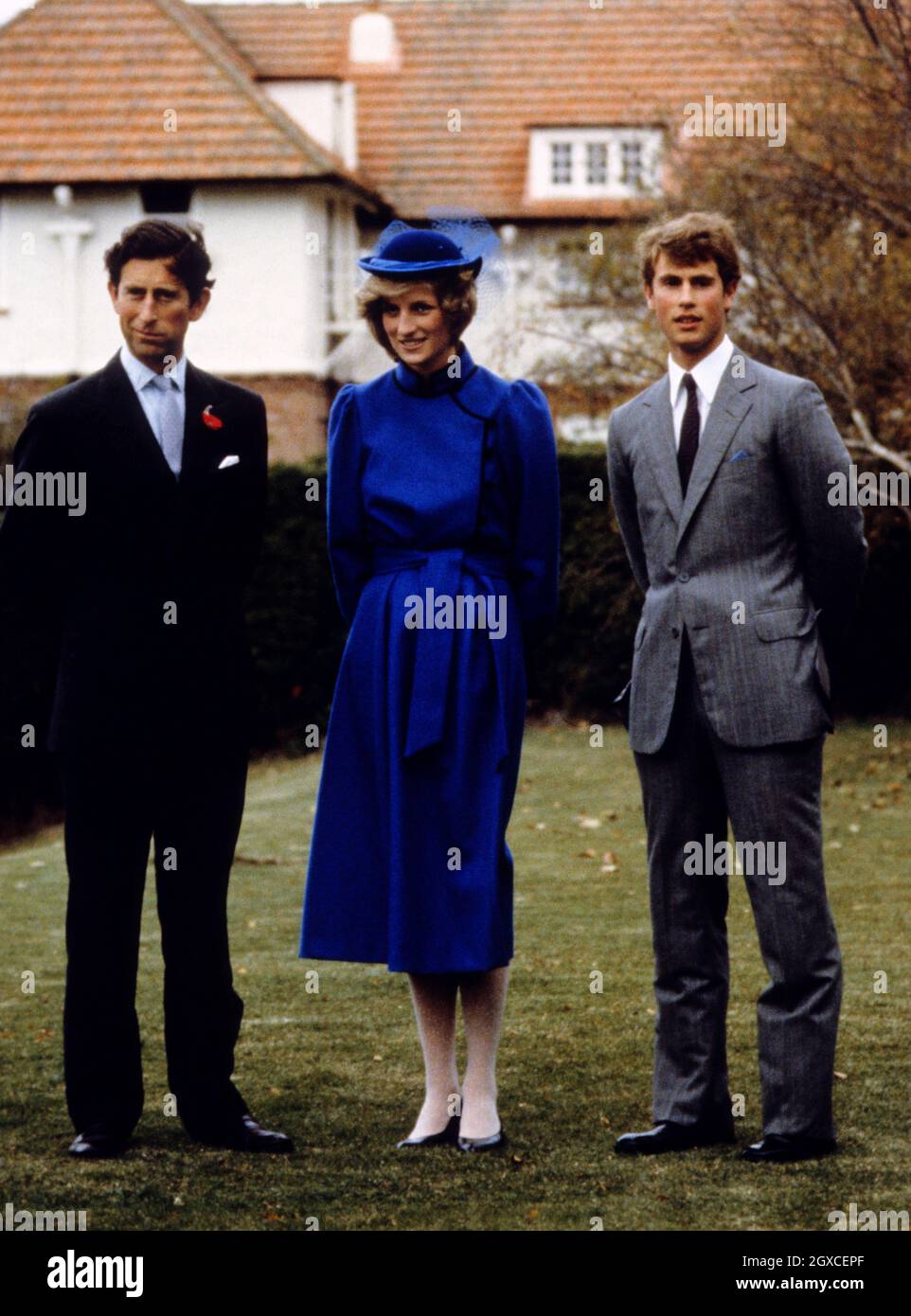 Princess Diana stands between Prince Charles and Prince Edward, circa