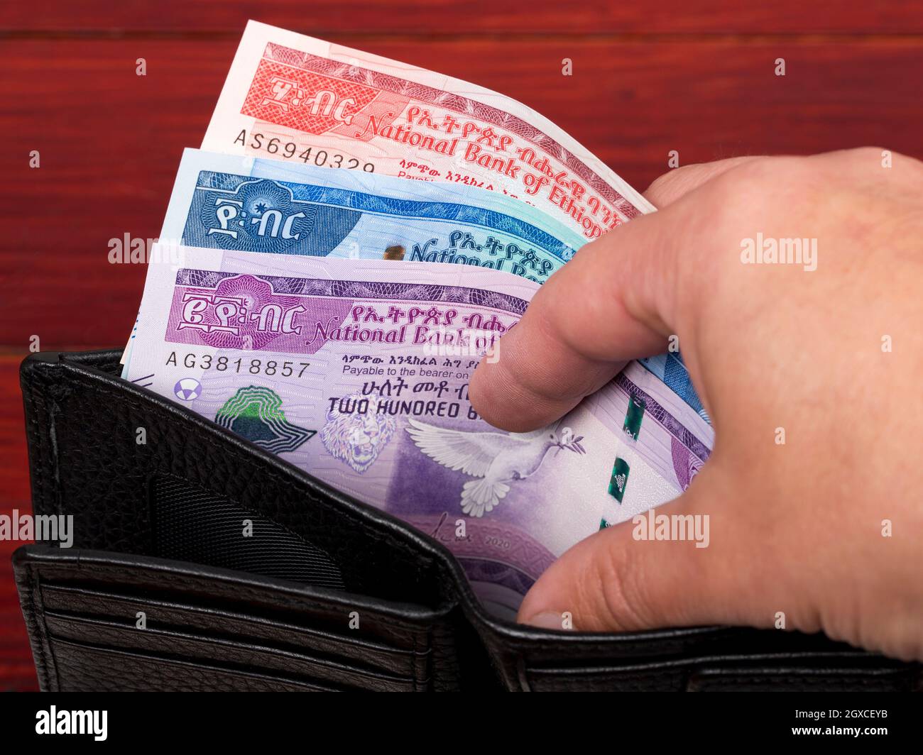 Ethiopian money in the black wallet Stock Photo Alamy