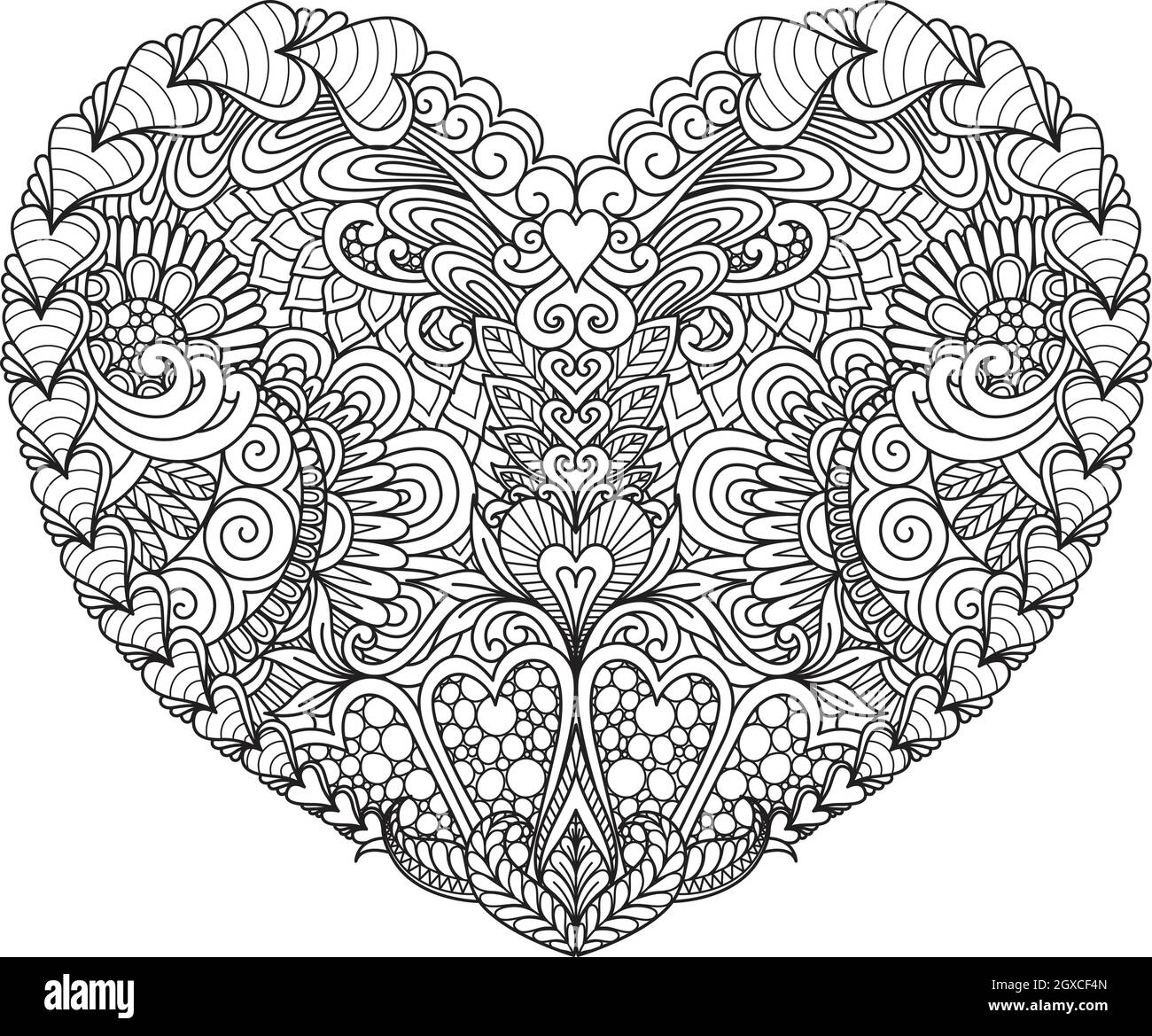 Abstract heart for coloring book, engraving, print on stuffs, decorations Stock Vector