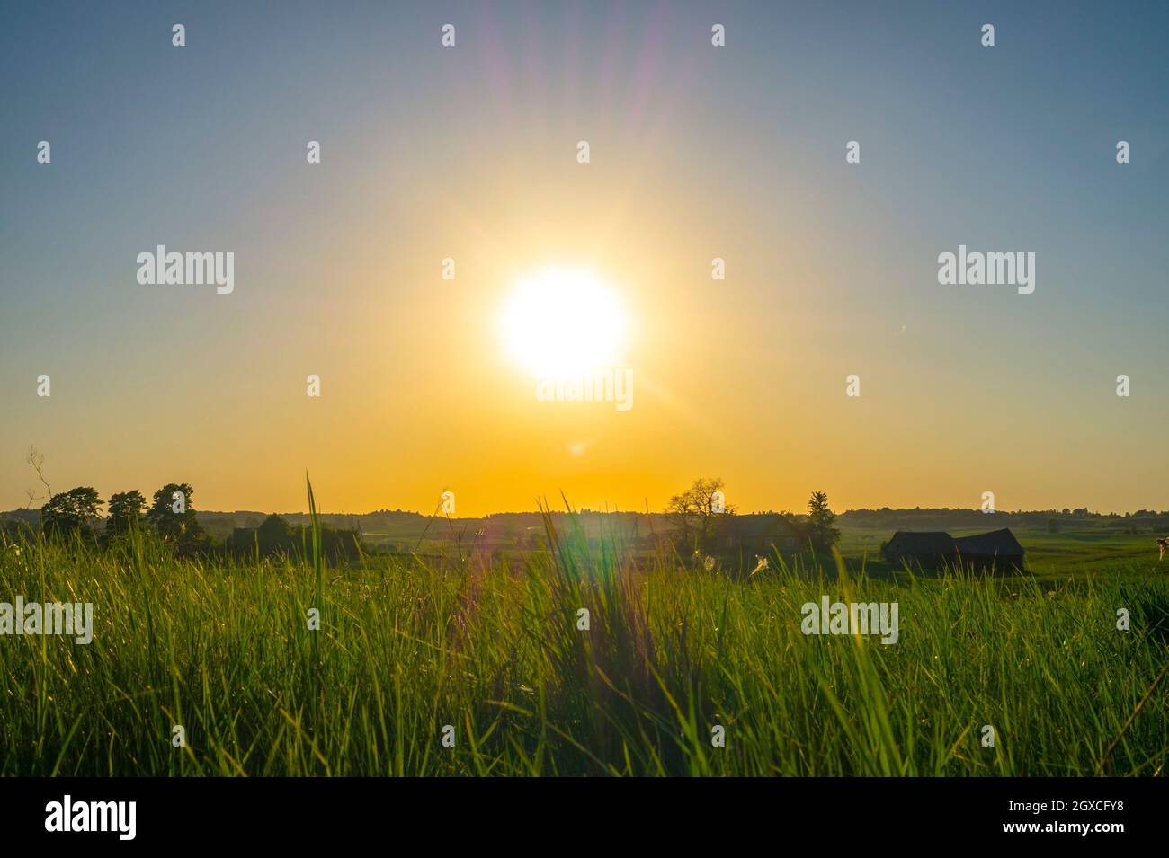Rural landscape and sunset Stock Photo