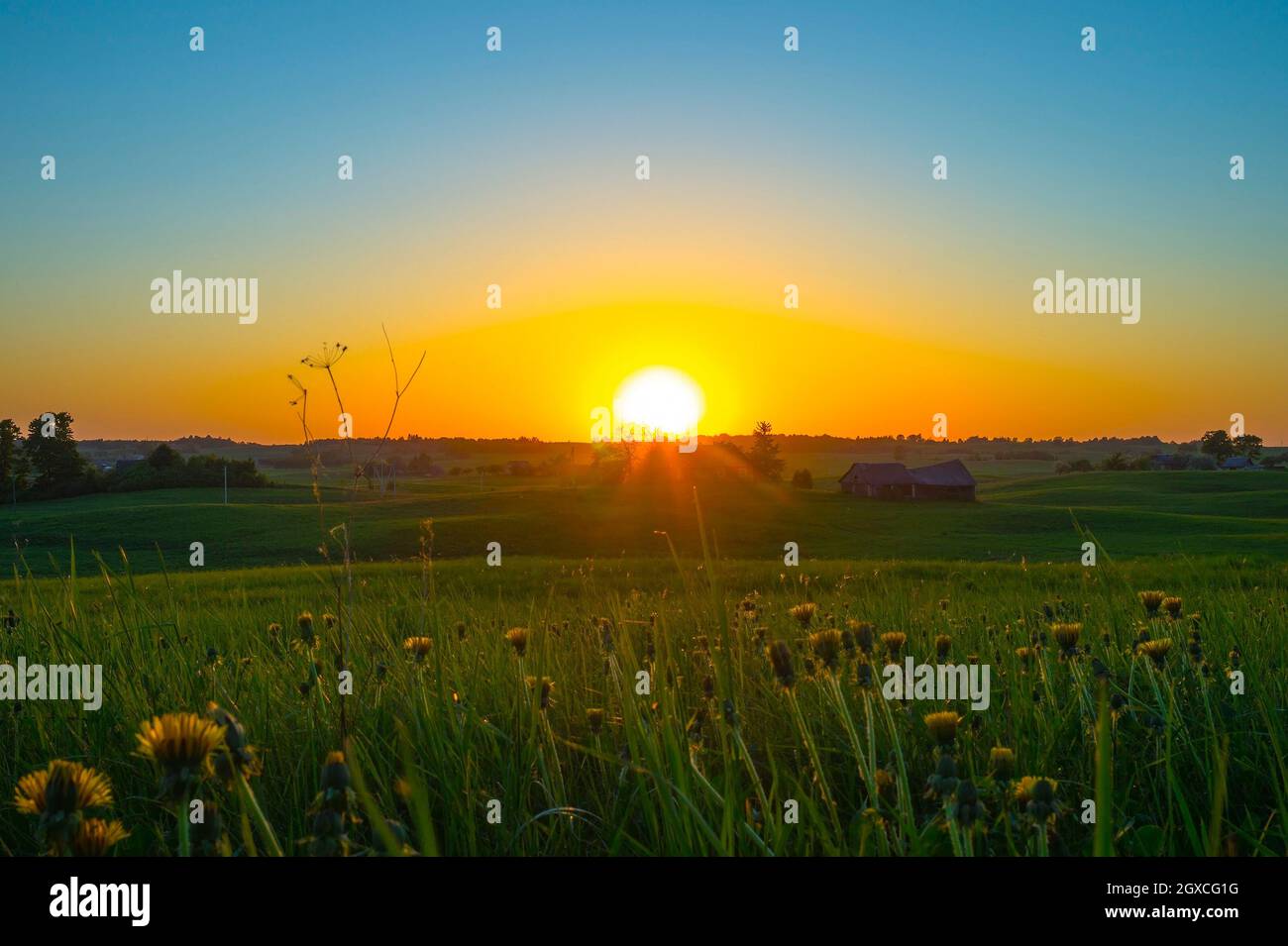 Rural landscape at sunset Stock Photo