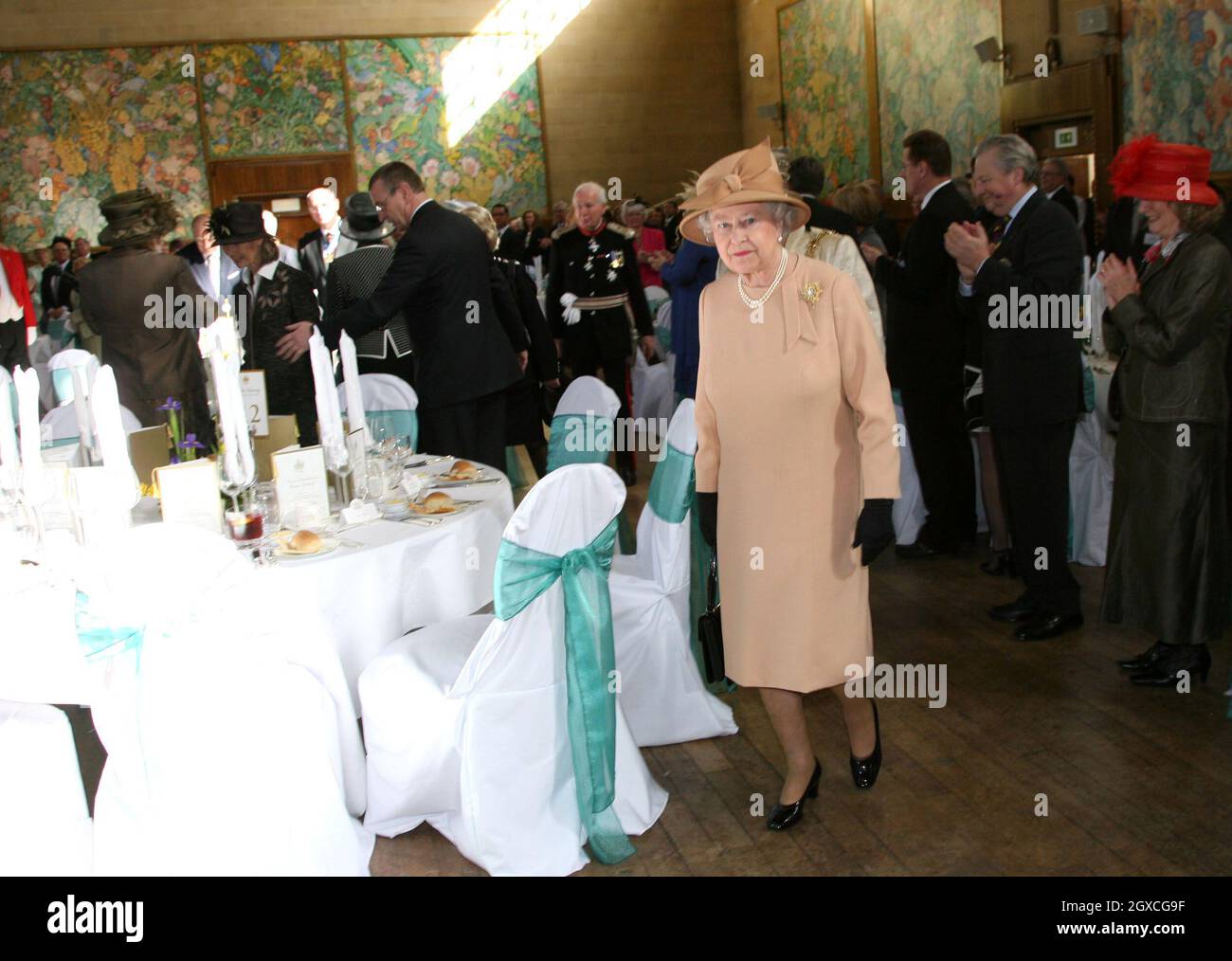 Queen Elizabeth II attends a reception and lunch at the Guildhall in Swansea. Stock Photo