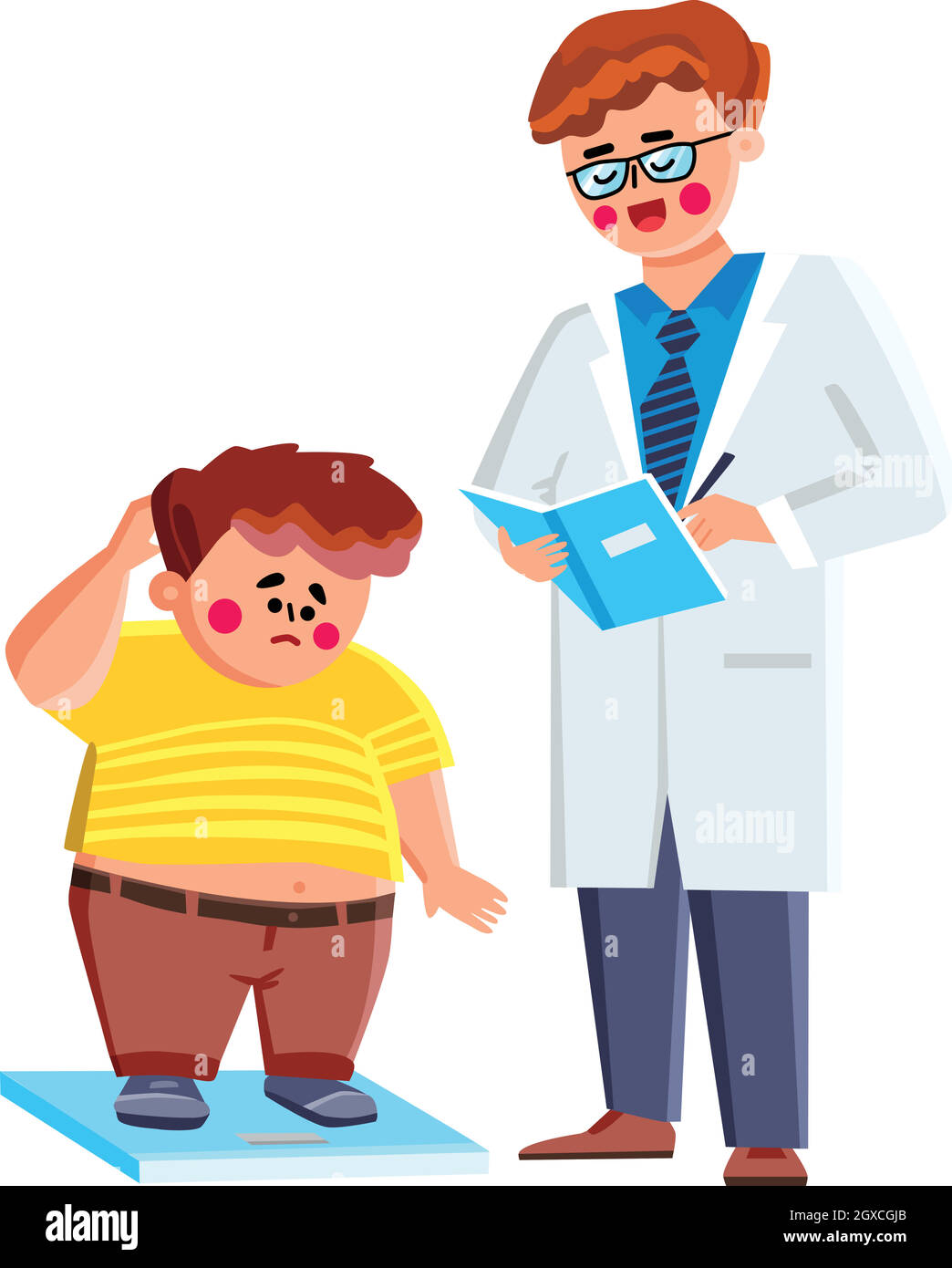 Obese Child Boy Consulting With Doctor Vector Stock Vector