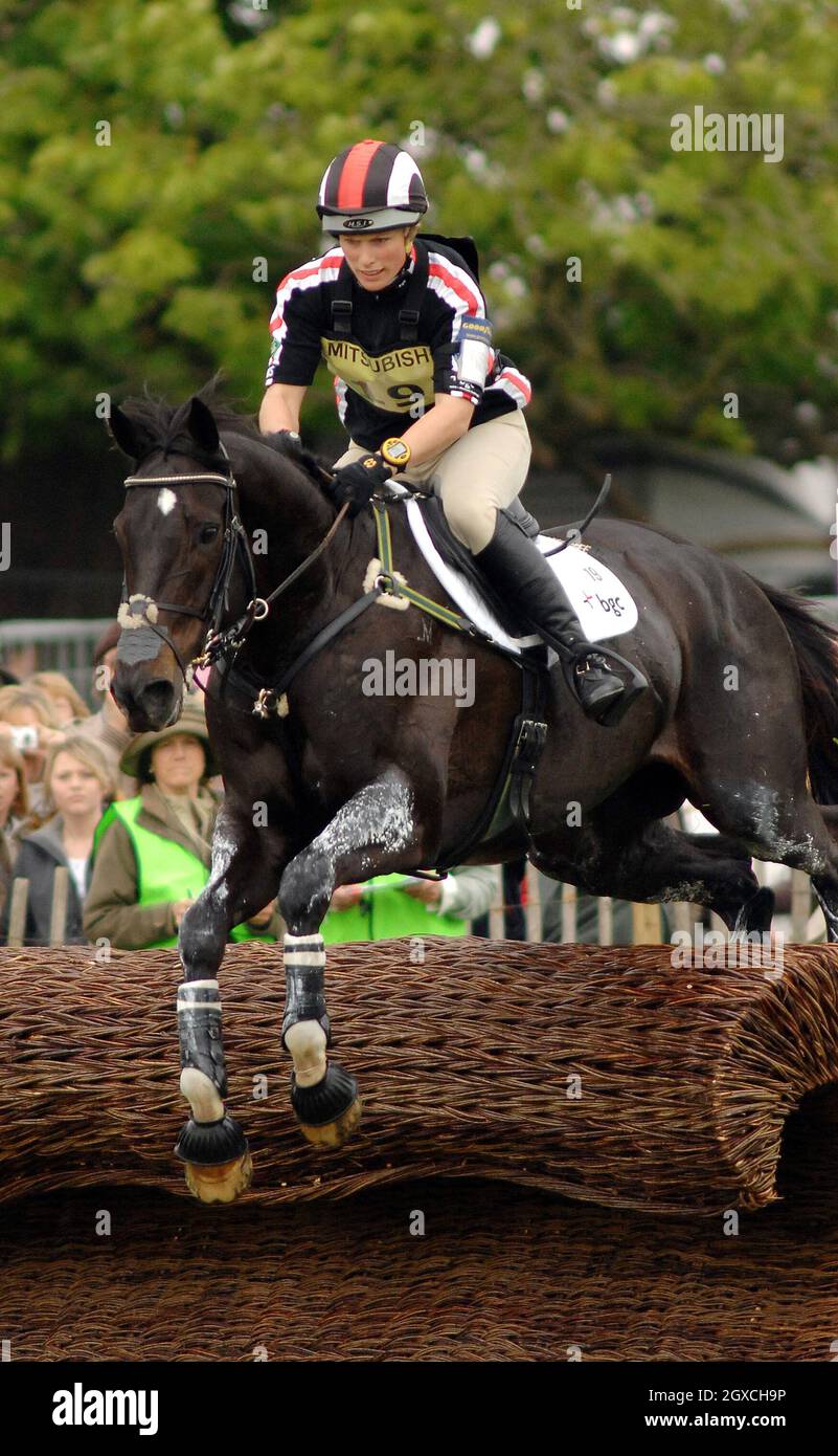 Zara Phillips on Glenbuck jumps the water jump on day 3 of the