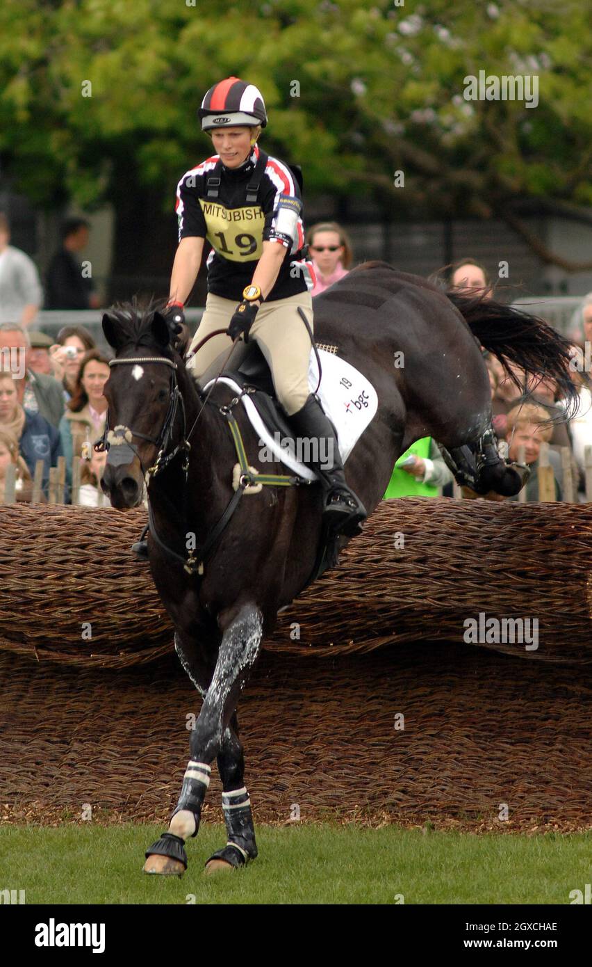 Zara Phillips on Glenbuck jumps the water jump on day 3 of the