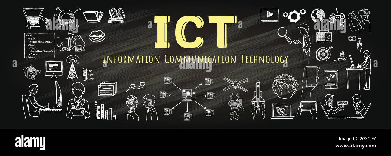 ICT and hand drawn illustrations on chalkboard. Stock vector Stock ...