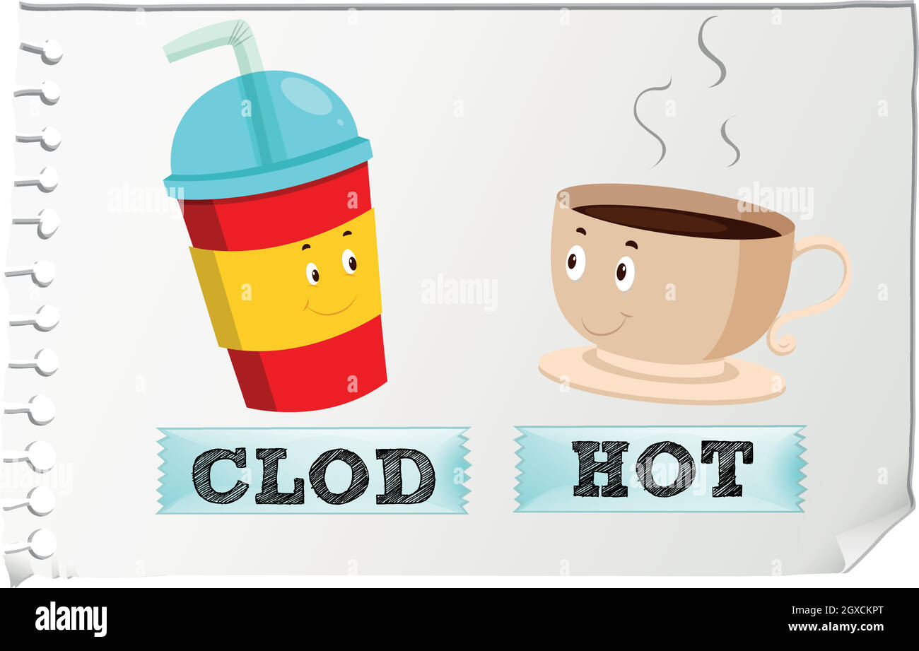 Opposite adjectives cold and hot Stock Vector