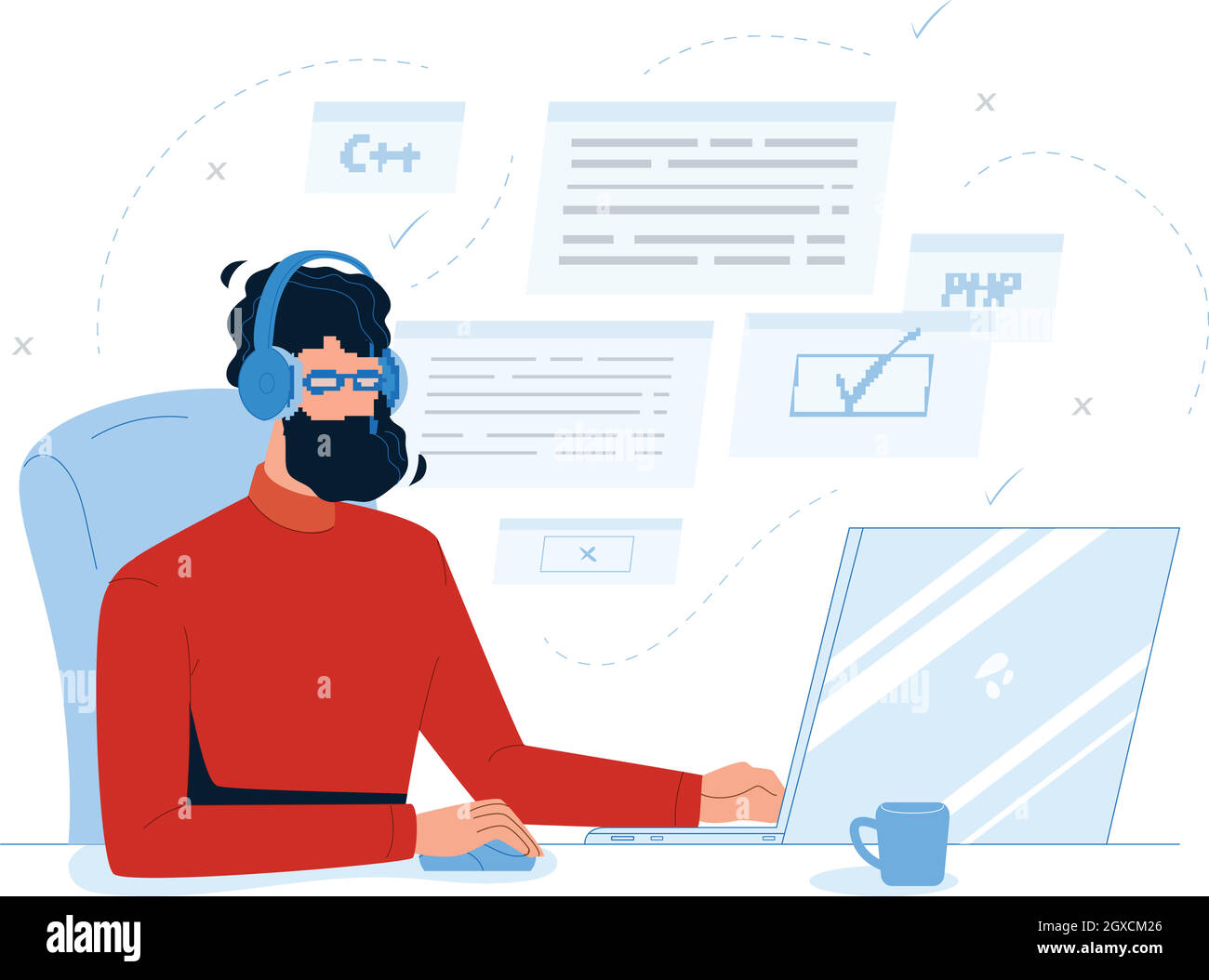 Man Coder Development Programming Computer Vector Illustration Stock