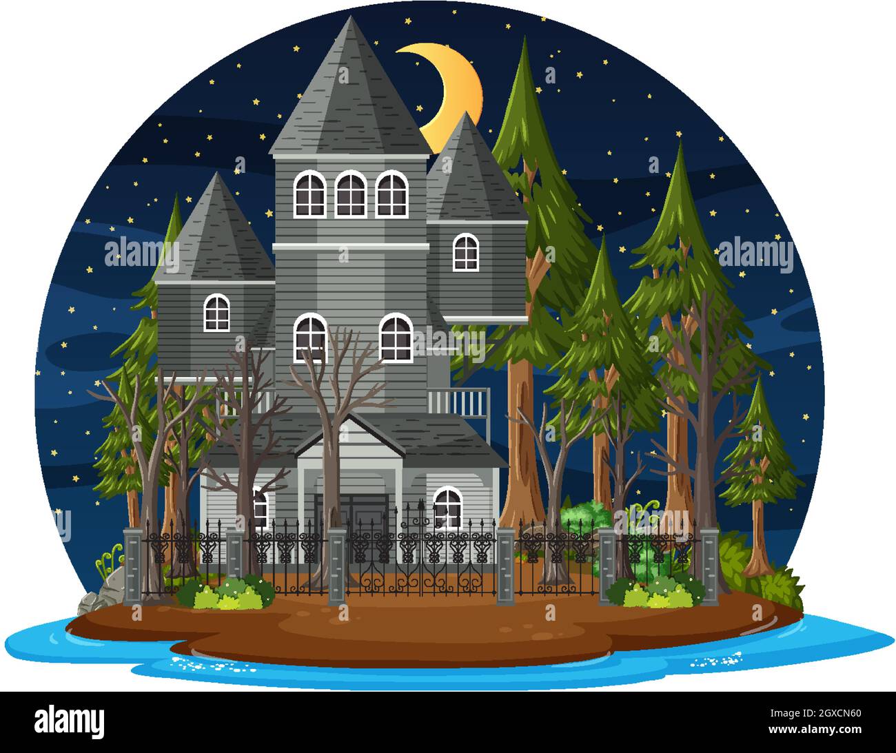 Haunted house at night scene illustration Stock Vector Image & Art - Alamy