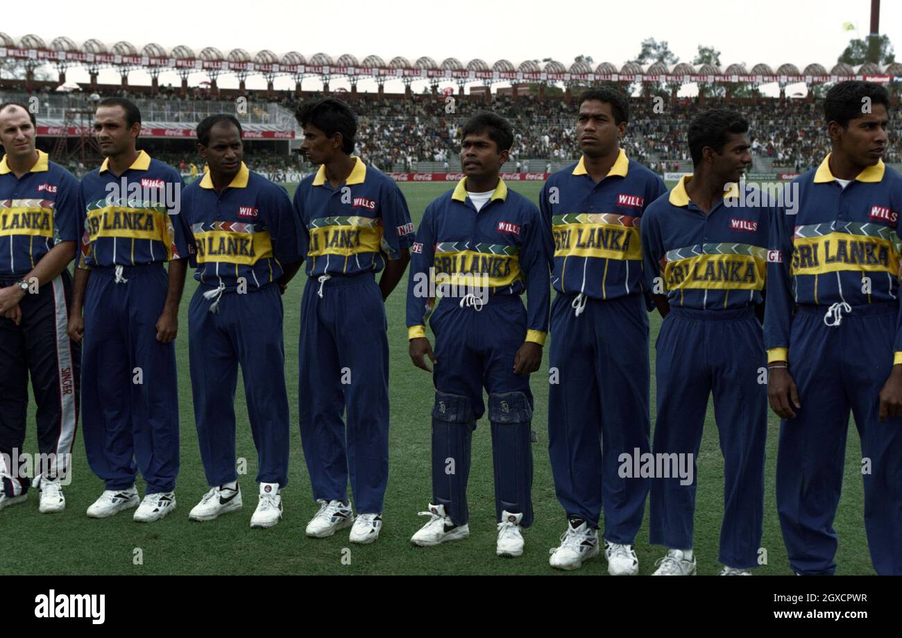 Members of the Sri Lankan cricket team line up prior to the final of