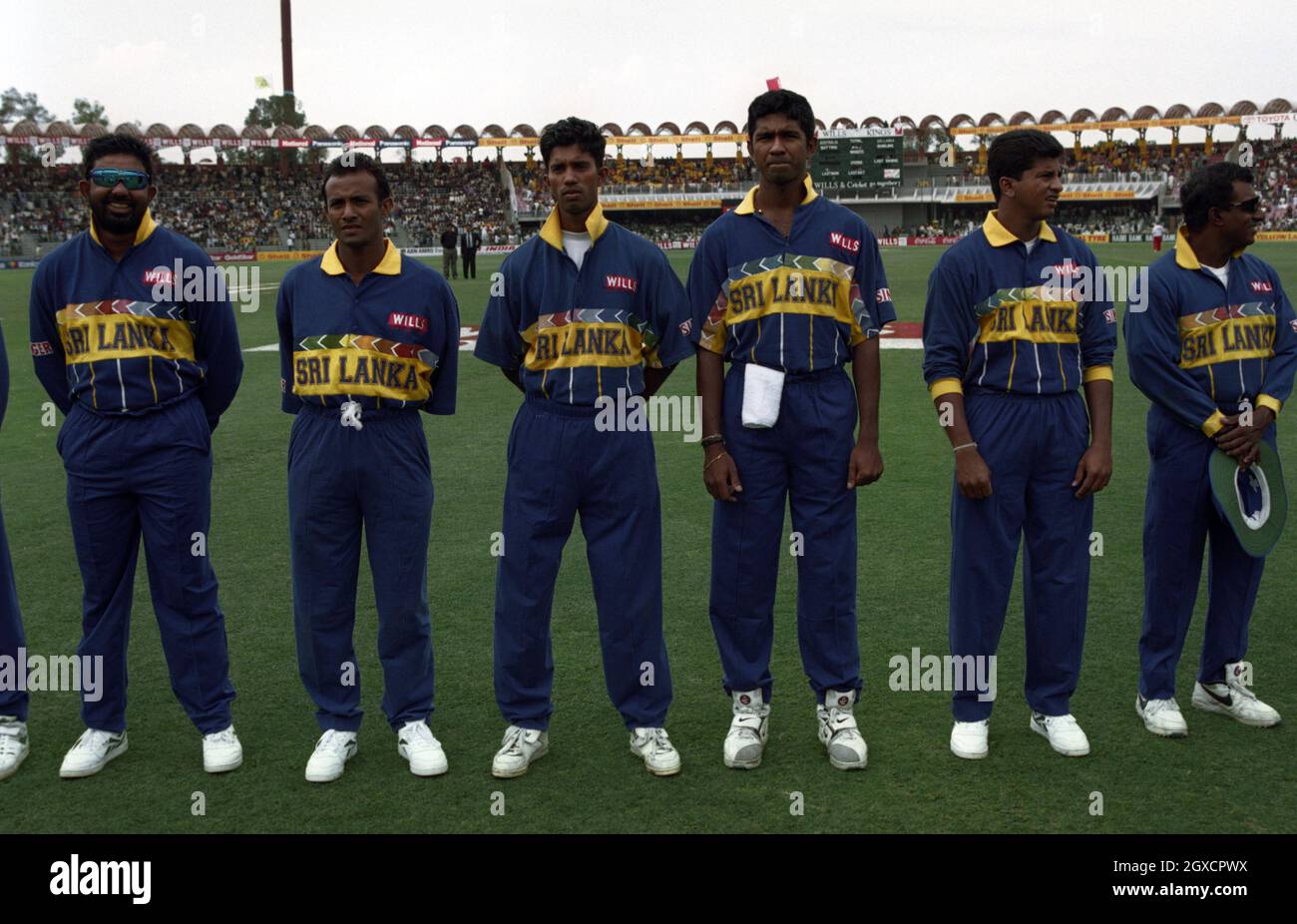 Members of the Sri Lankan cricket team line up prior to the final of the 1996 Cricket World Cup Stock Photo