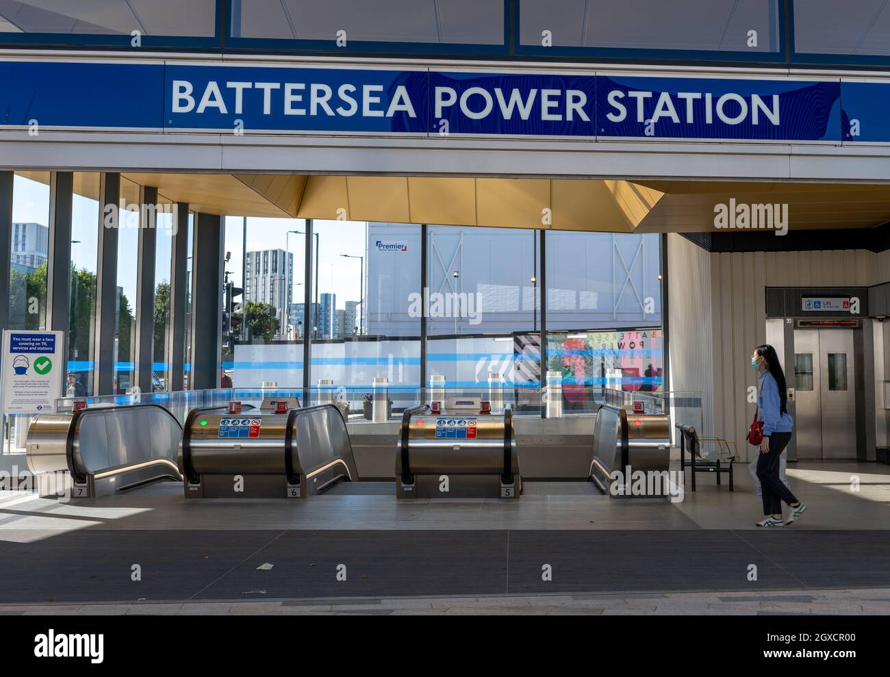 London. UK. 10.03.2021. The exterior entrance of the new London Underground Battersea Power Station on the Northern Line. Stock Photo