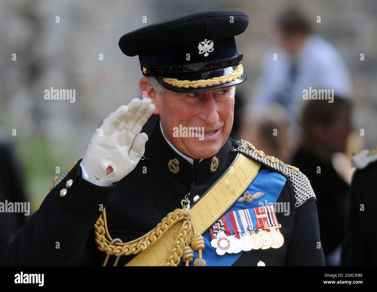 Prince Charles, Prince of Wales, Colonel in Chief, visits 1st The Queen's Dragoon Guards to celebrate their 50th anniversary and to take the salute as they exercise their Freedom of the City of Cardiff at Cardiff Castle on July 31, 2009. Stock Photo