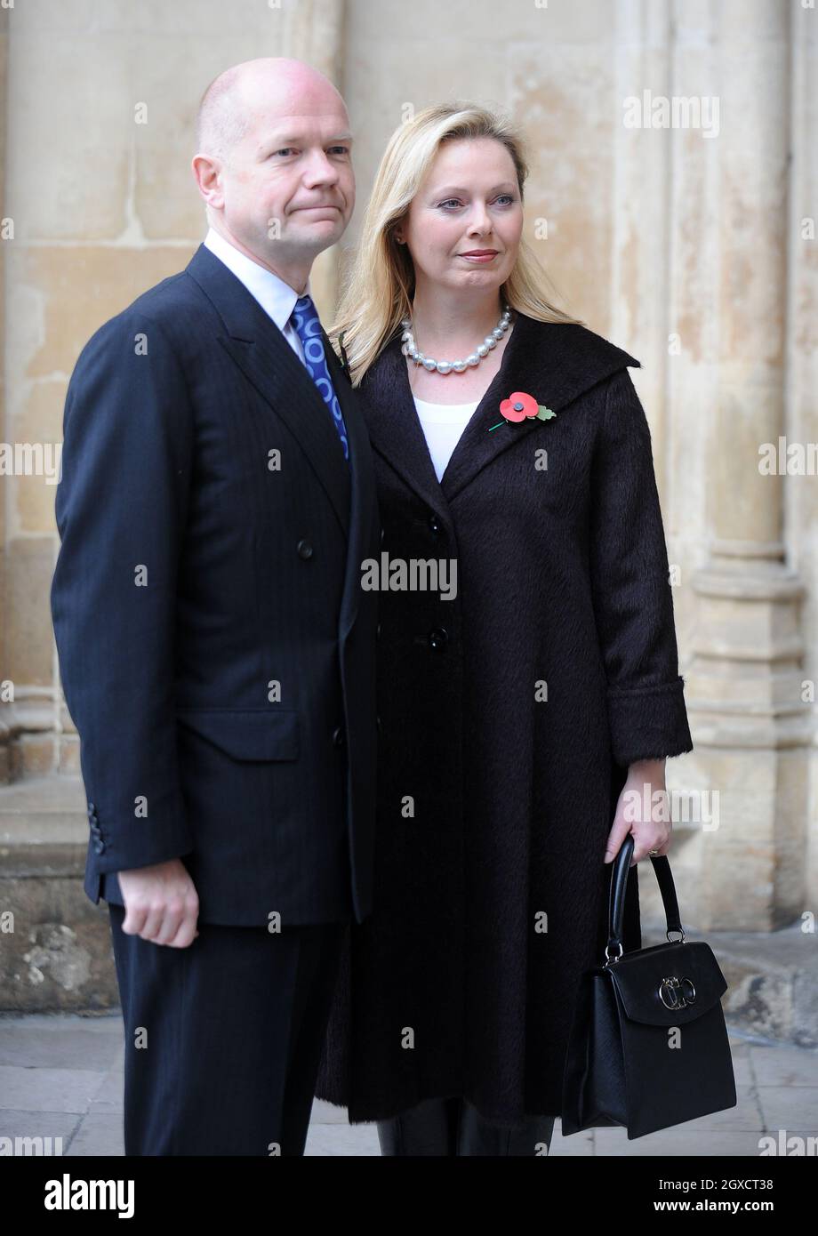 William Hague and wife Ffion Jenkins arrive for a special service commemorating the passing of the generation of combatants from World War I at Westminster Abbey on November 11, 2009 in London, England. Stock Photo