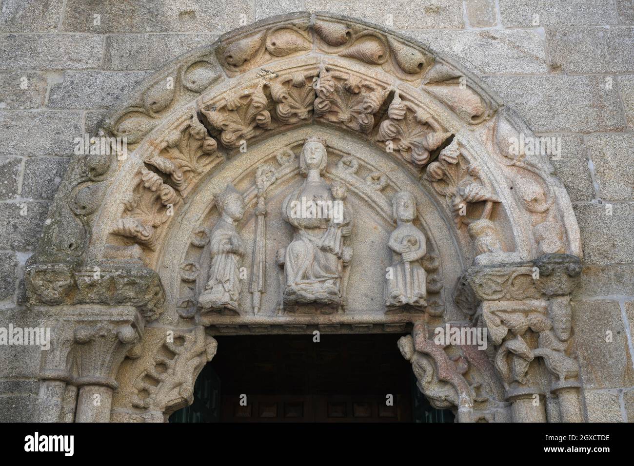 Noia or Noya, San Martin or San Martino church (15th century). Lateral door. A Coruna, Galicia, Spain. Stock Photo