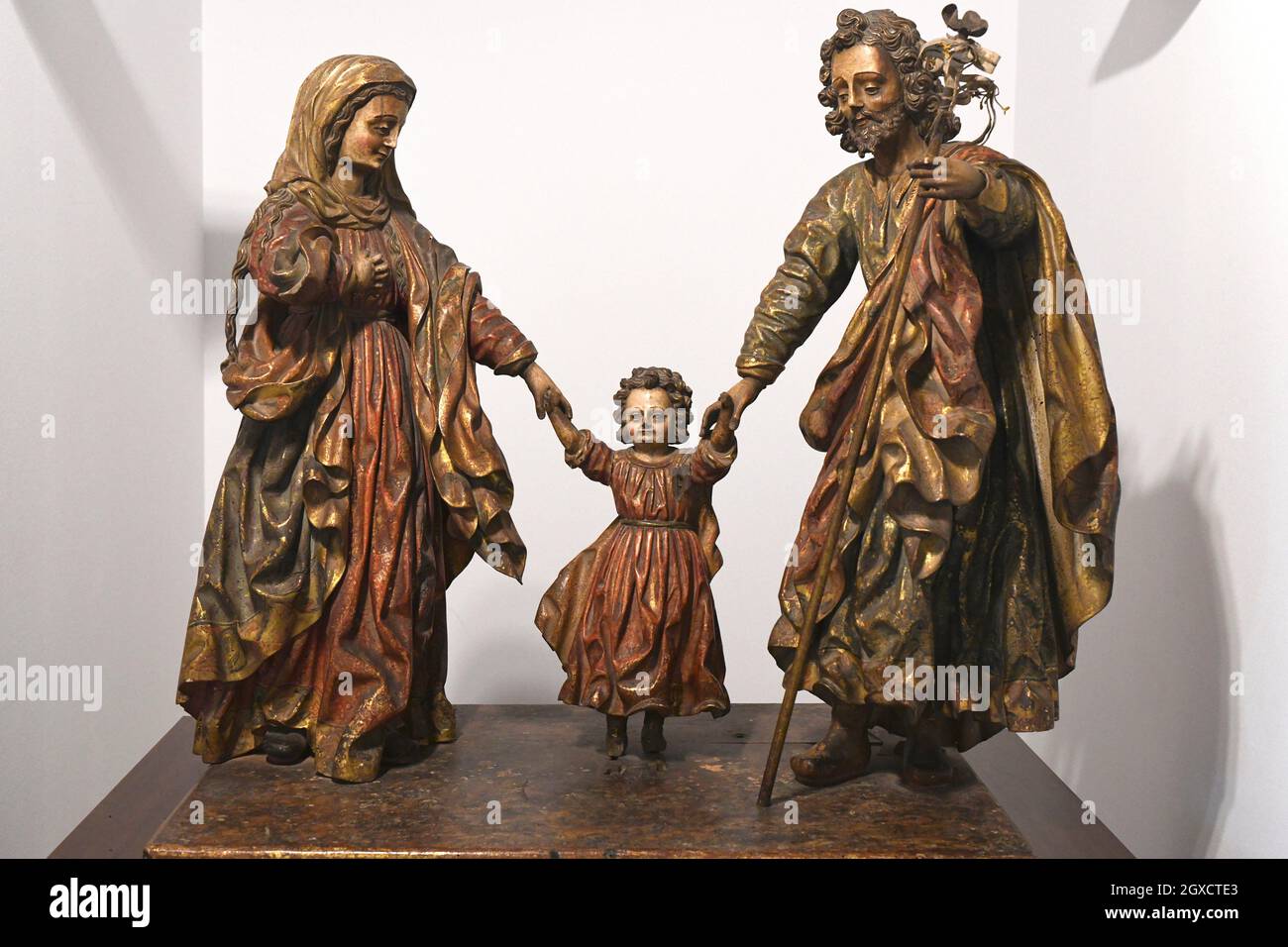 Mondonedo Cathedral, romanesque, gothic and baroque. Museum, Holy Family carving 17th century. Lugo, Galicia, Spain. Stock Photo