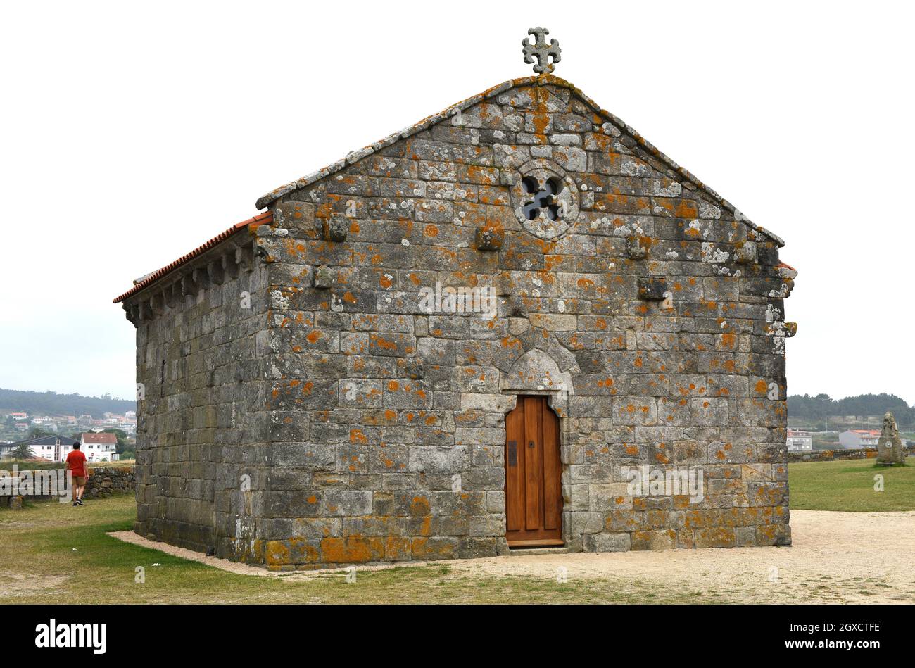 Santa Maria de la Lanzada hermitage (romanesque 12-13th century). Sangenjo, Pontevedra, Galicia, Spain. Stock Photo