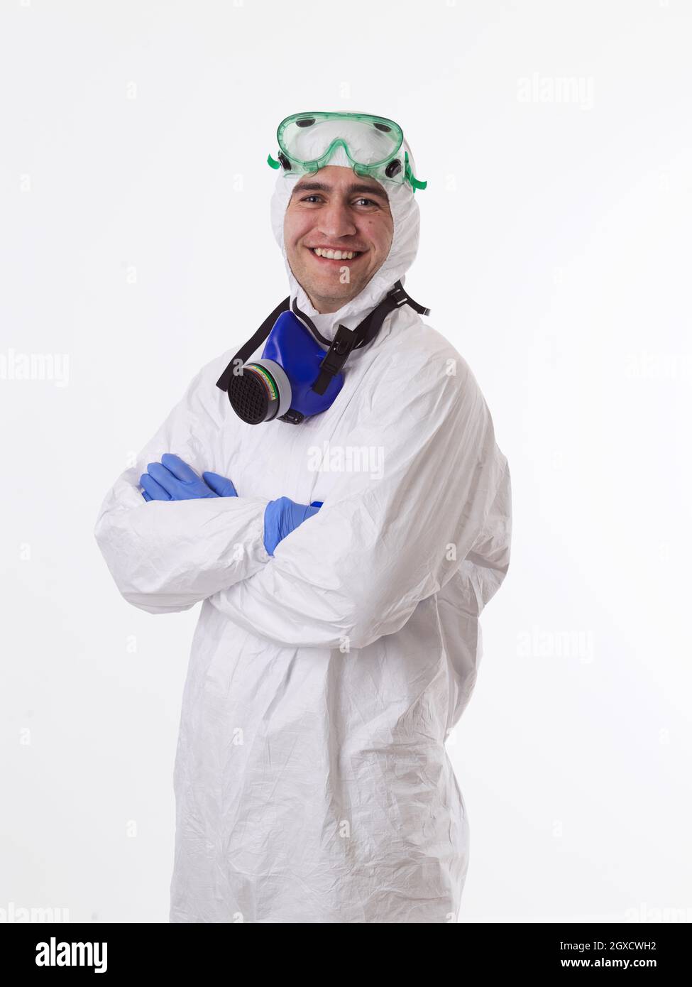 Biological Rotection Suits Doctor wearing protective biological suit and mask due to coronavirus ...