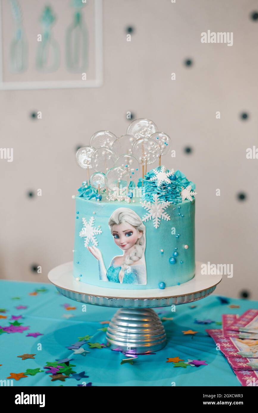 Moscow, Russia. July 2021. Frozen heart style baby Birthday Cake ...