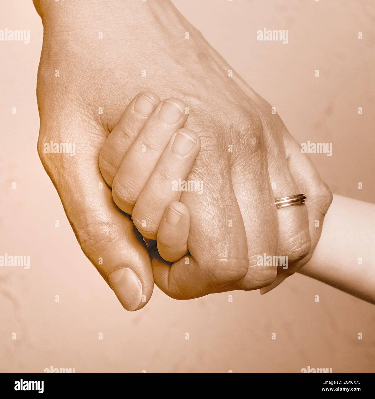 Mains, adulte et enfant. Stock Photo