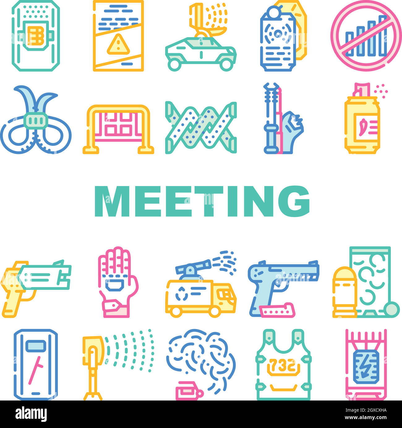Protests Meeting Event Collection Icons Set Vector Stock Vector
