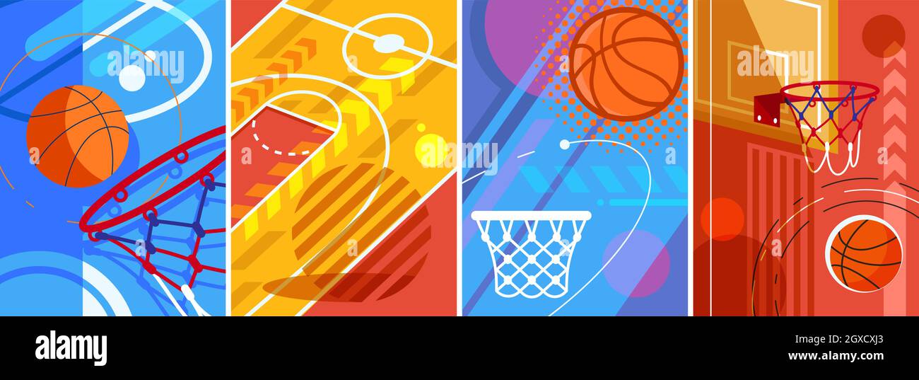 Collection of basketball posters. Placard designs in flat style. Stock Vector