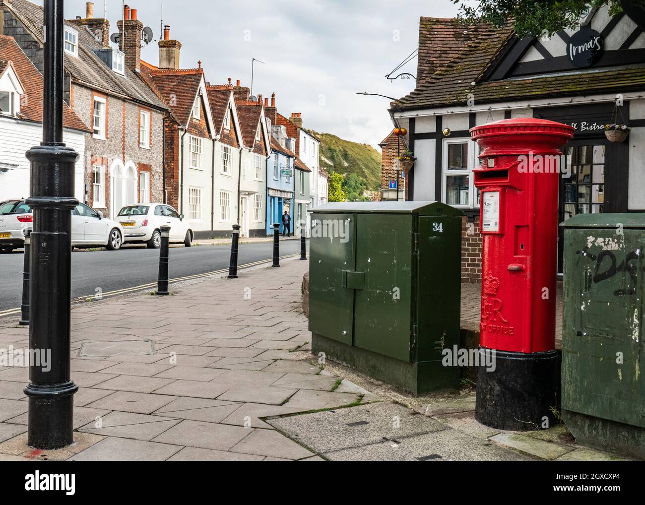Cliffe, Lewes, East Sussex, England, UK. A traditional rural English street scene with post box and village store. Stock Photo