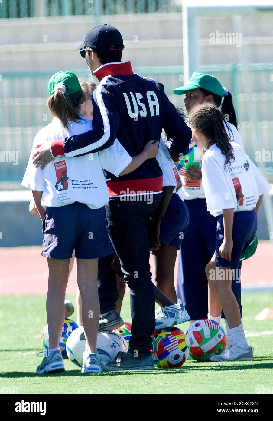 US singing sensation Joe Jonas (of the Jonas Brothers) plays football