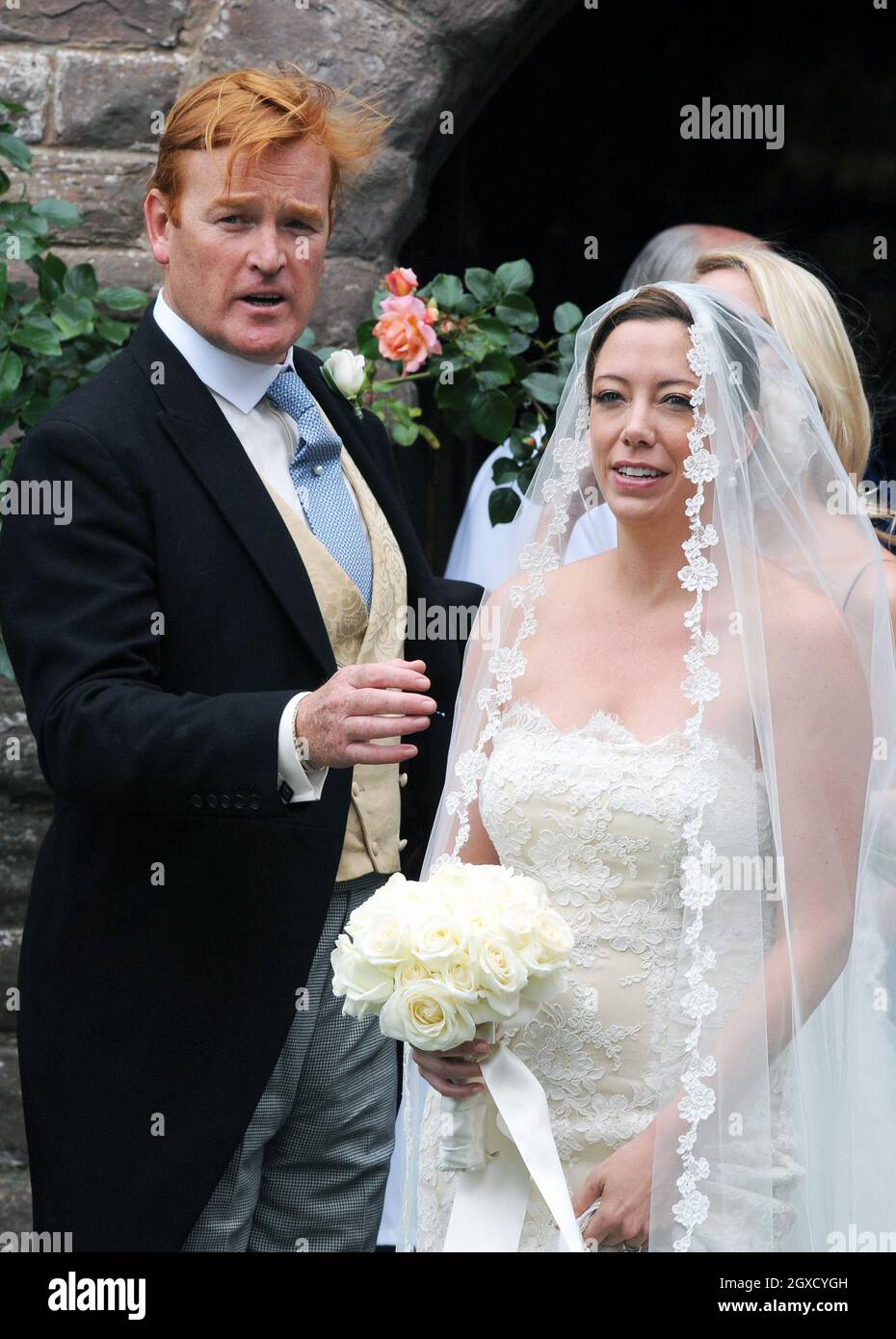 Prince Harry's former Equerry Mark Dyer marries Amanda Kline from Texas, USA at St. Edmunds Church in Crickhowell, Wales Stock Photo