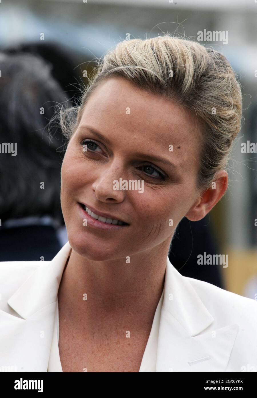 Charlene Wittstock, fiancee of Prince Albert of Monaco, attends the Asprey World Class Cup at Hurtwood Park Polo Club in Surrey on July 17, 2010. Stock Photo