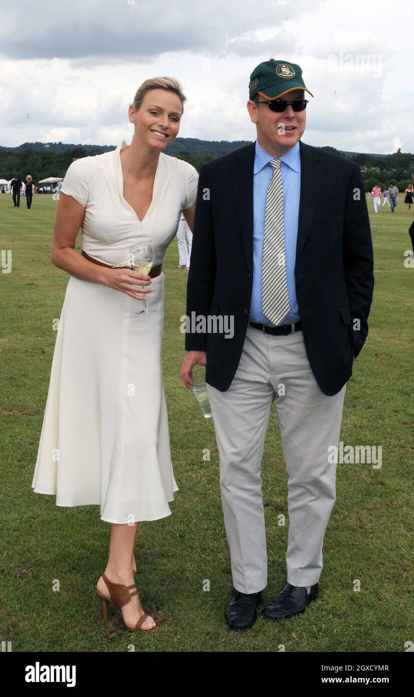 Prince Albert of Monaco and fiancee Charlene Wittstock attend the Asprey World Class Cup at Hurtwood Park Polo Club in Surrey on July 17, 2010. Stock Photo