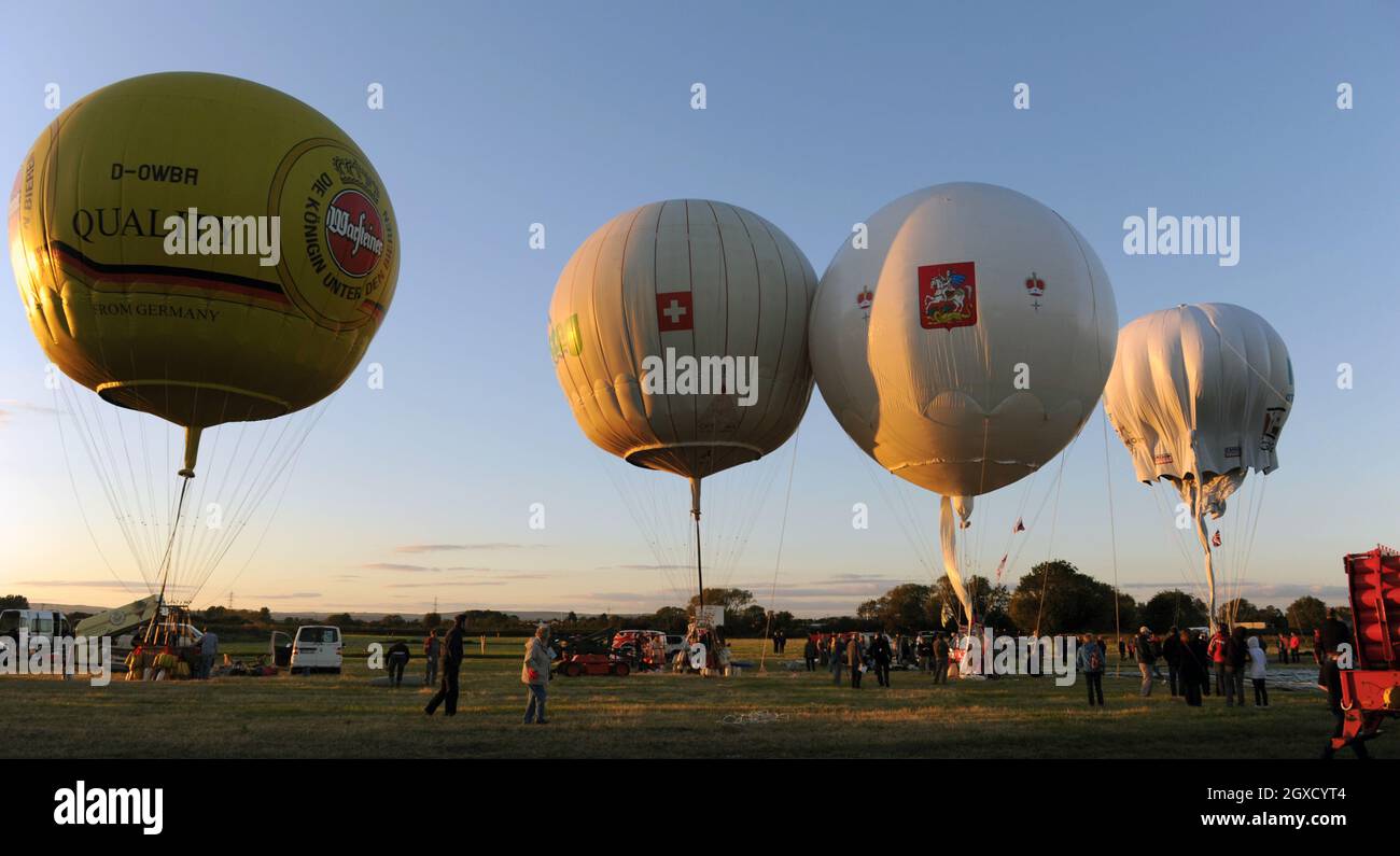 Gas balloons are prepared for the Gordon Bennett Gas Balloon race at ...