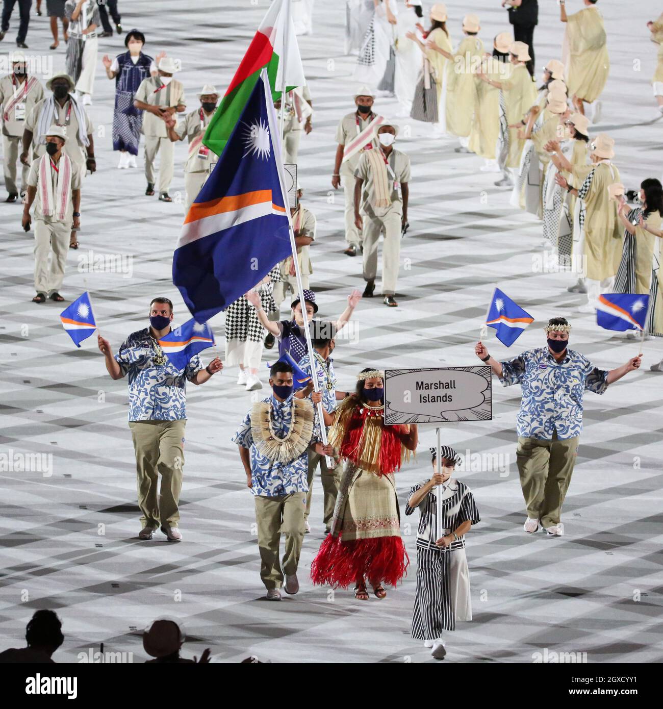 JULY 23rd, 2021 - TOKYO, JAPAN: Marshall Islands' flag bearers Colleen
