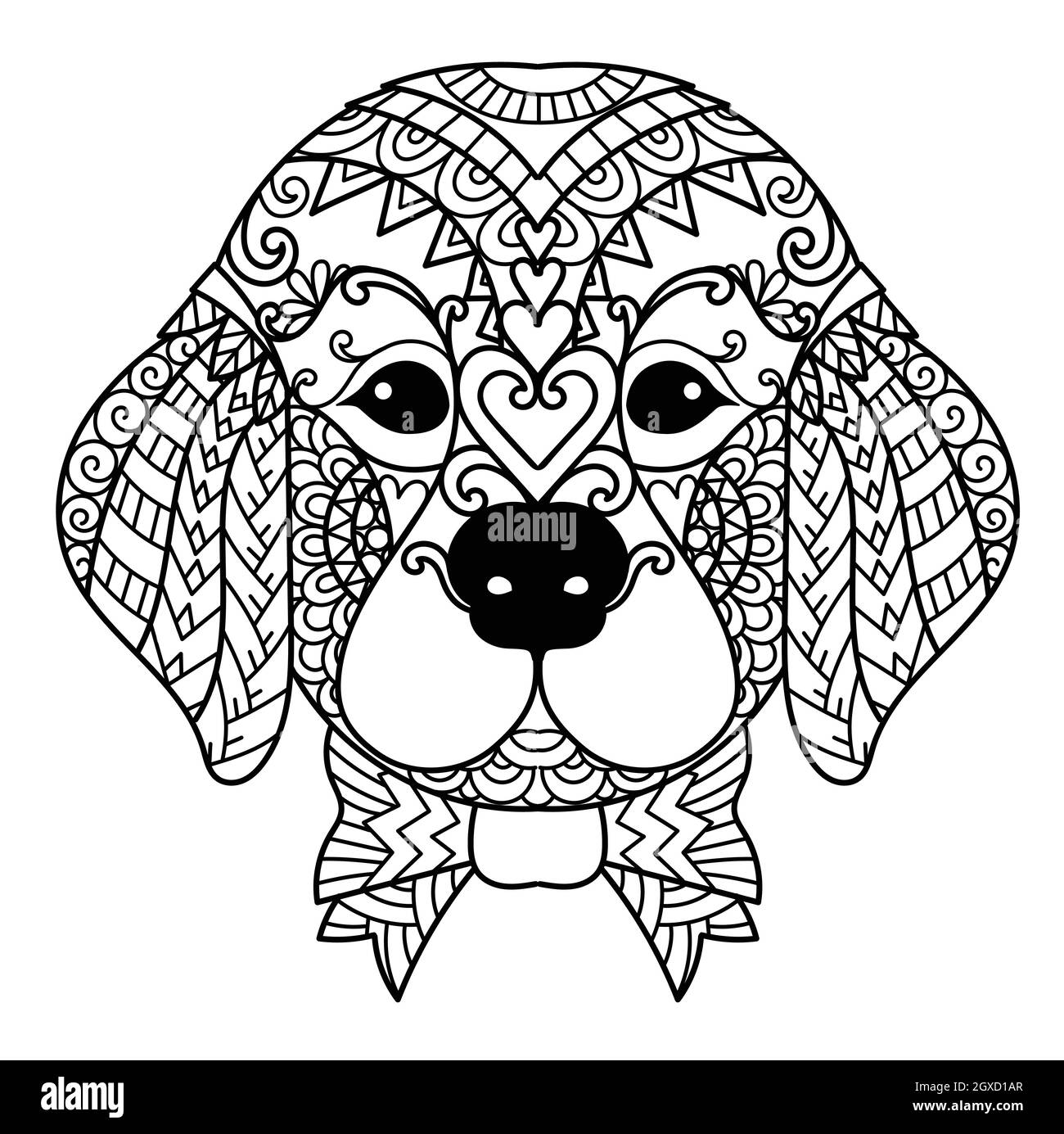 Mandala cute Golden retrever puppy dog for printing on product,engraving,coloring book and so on. Vector illustration. Stock Vector
