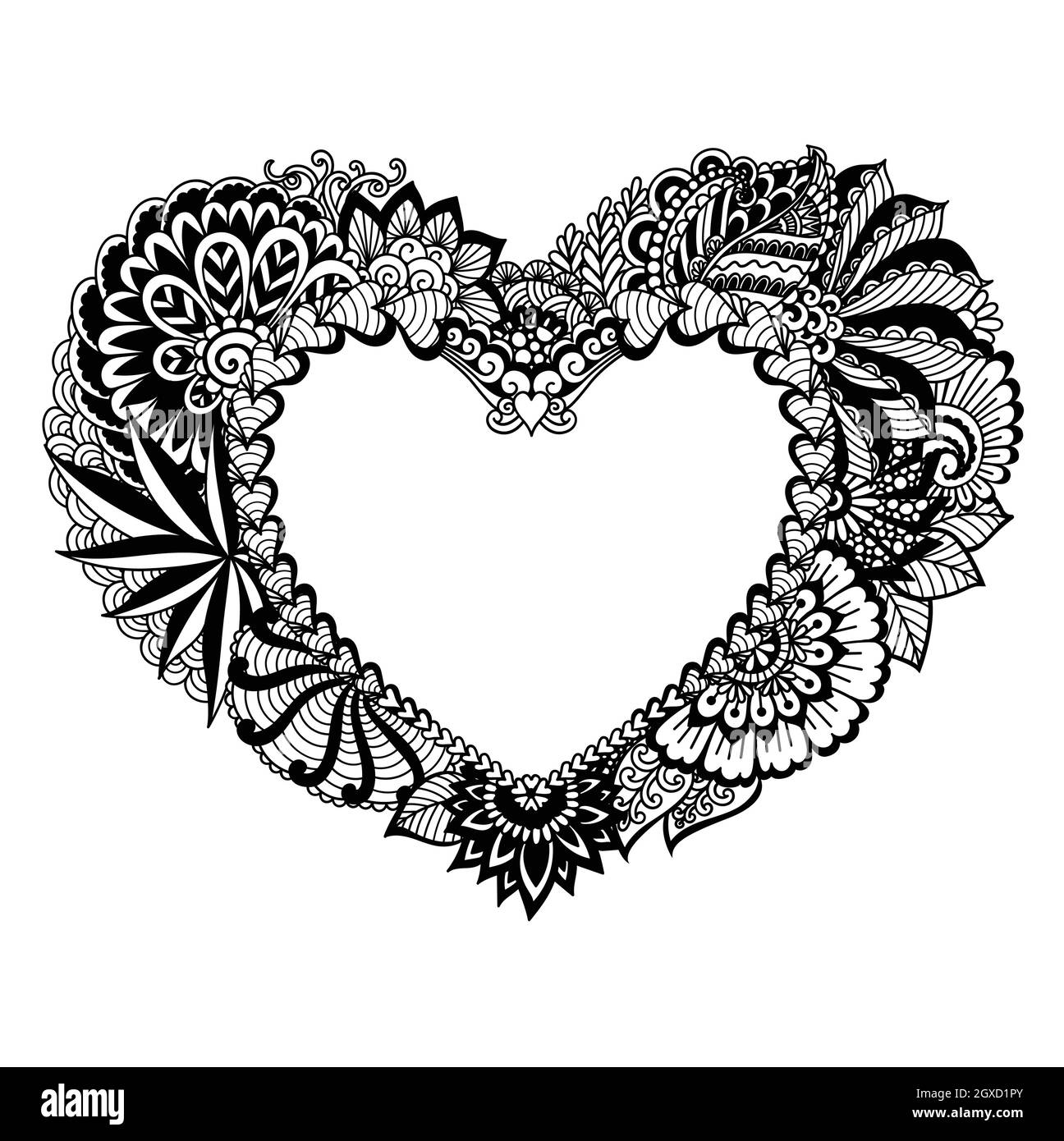 Abstract heart for coloring book, engraving, print on stuffs, decorations Stock Vector