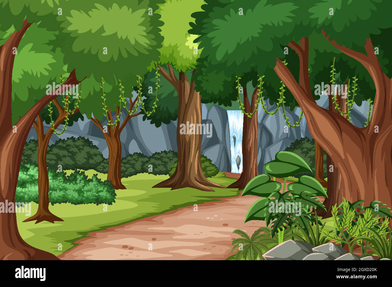 Forest scene with hiking track and many trees Stock Vector Image & Art ...