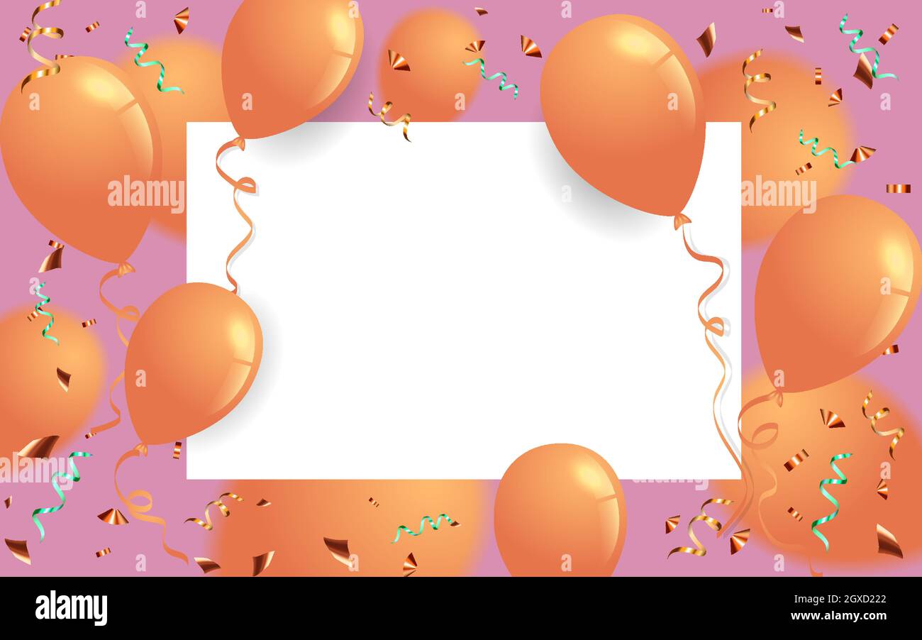 Greeting card. Festive template. Happy Birthday. Holiday. orange balloons  on a pink background with Colored komfeti. EPS 10 Stock Vector Image & Art  - Alamy