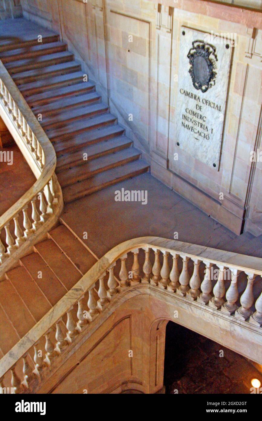 neoclassical staircase of the Palau de la Llotja de Mar, Barcelona, ??Catalonia, Spain Stock Photo