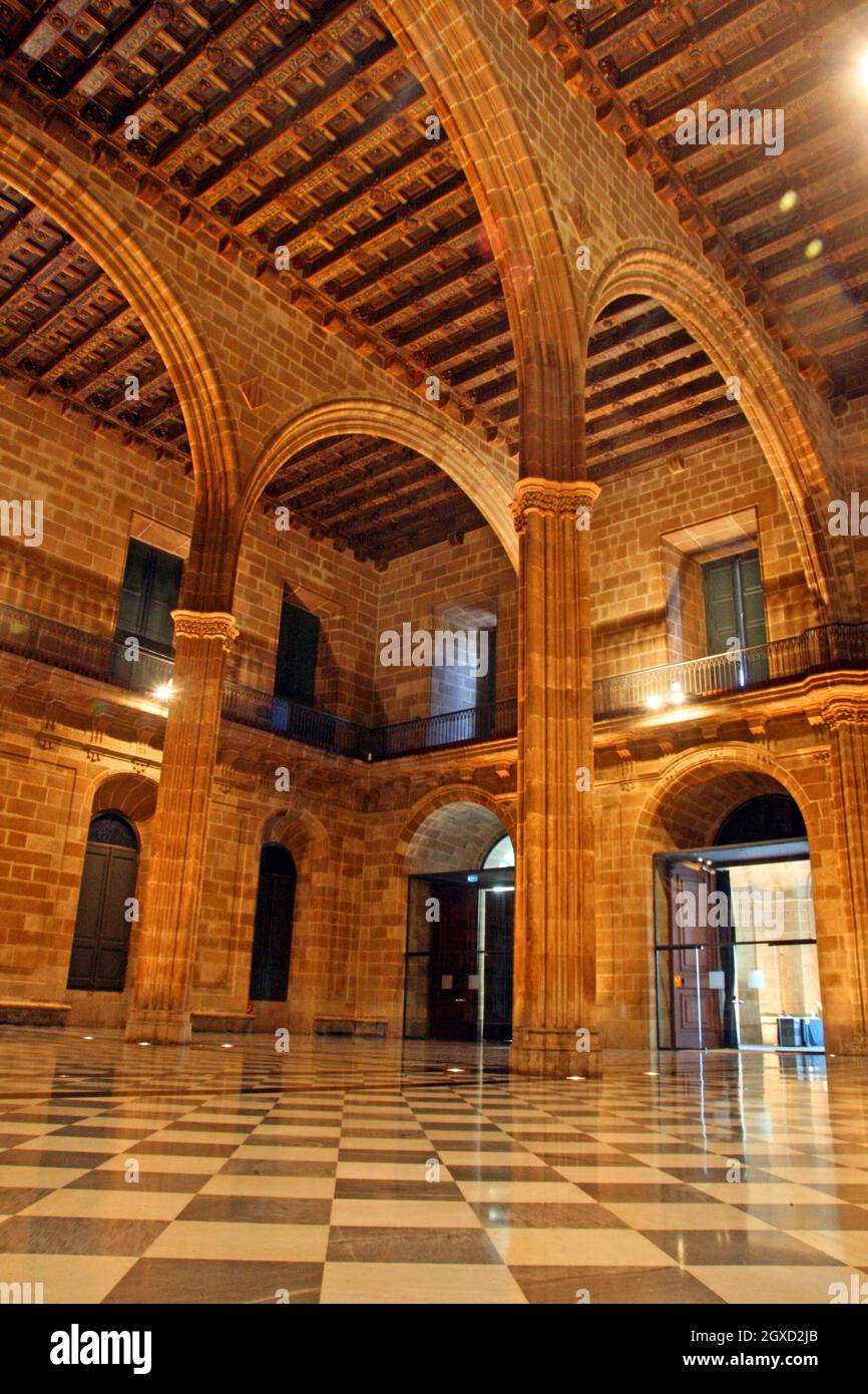 Contracting Hall, Palau de la Llotja de Mar, Barcelona, ??Catalonia, Spain Stock Photo